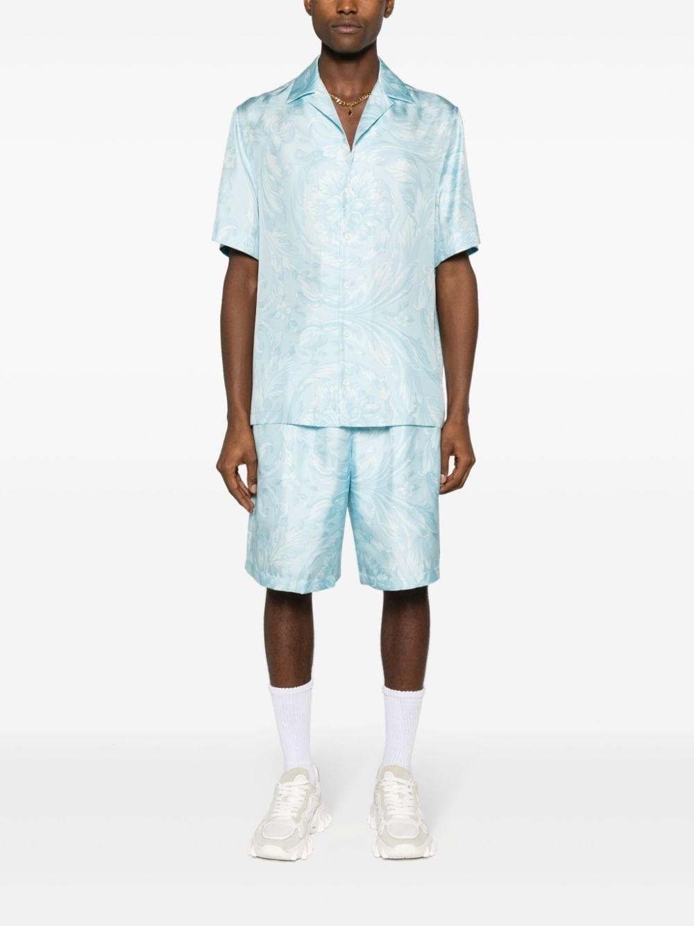 Barocco-print silk shorts - 2
