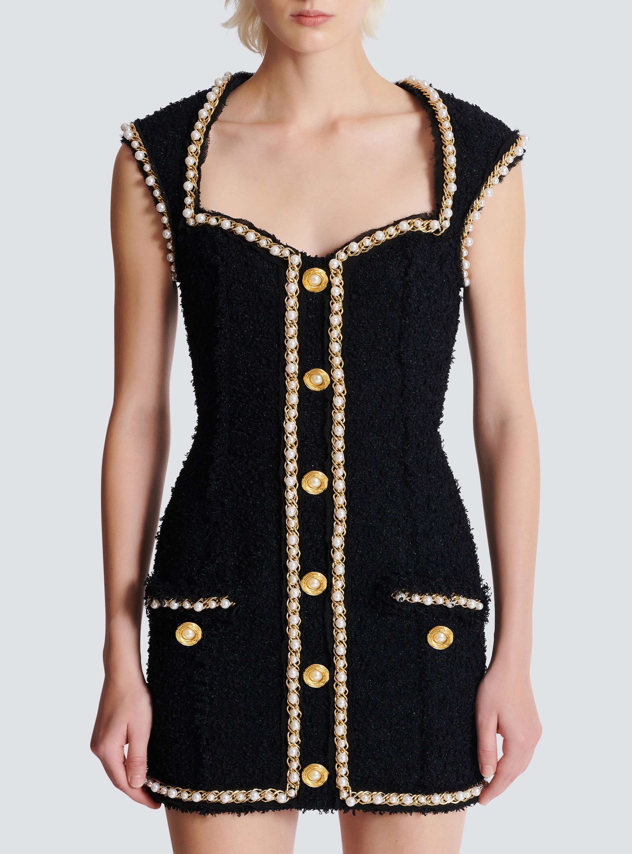 Tweed dress with pearl trim - 5