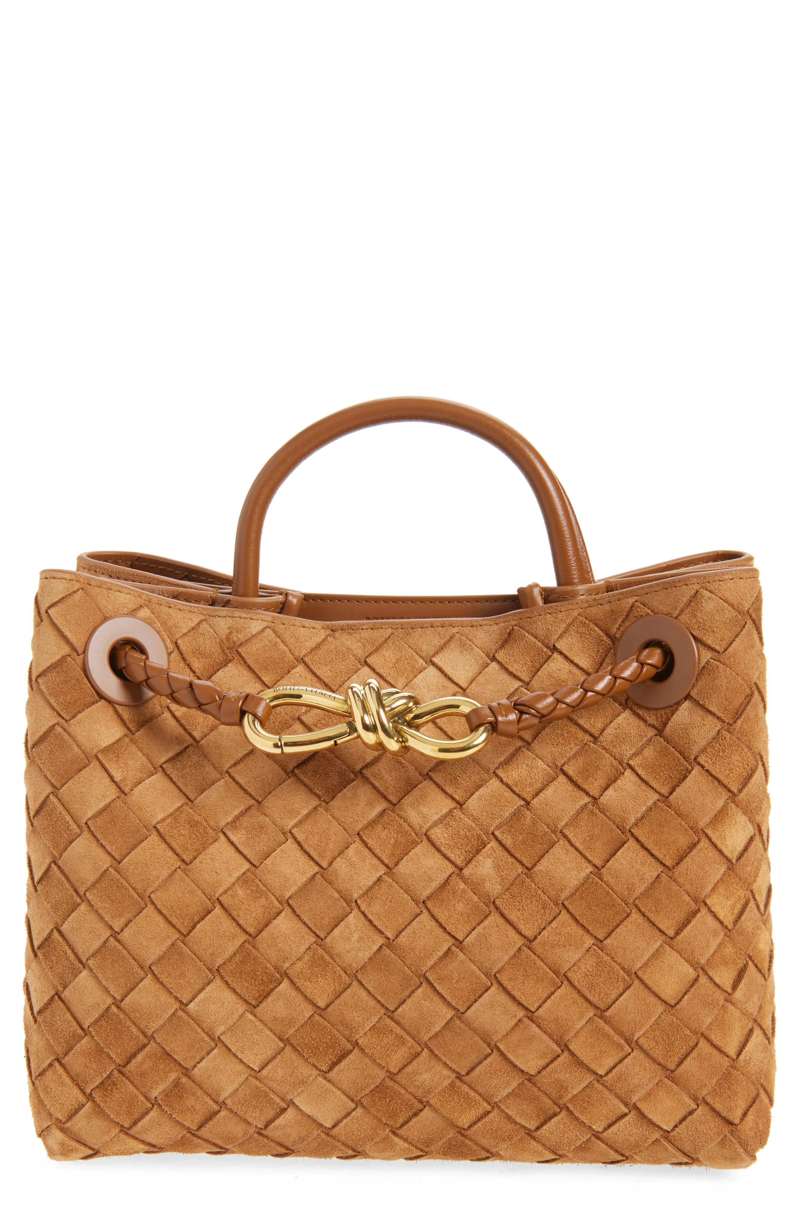 Bottega Veneta Small Andiamo Intrecciato Suede Shoulder Bag in 2598 Amber-Mb-Amber at Nordstrom - 1