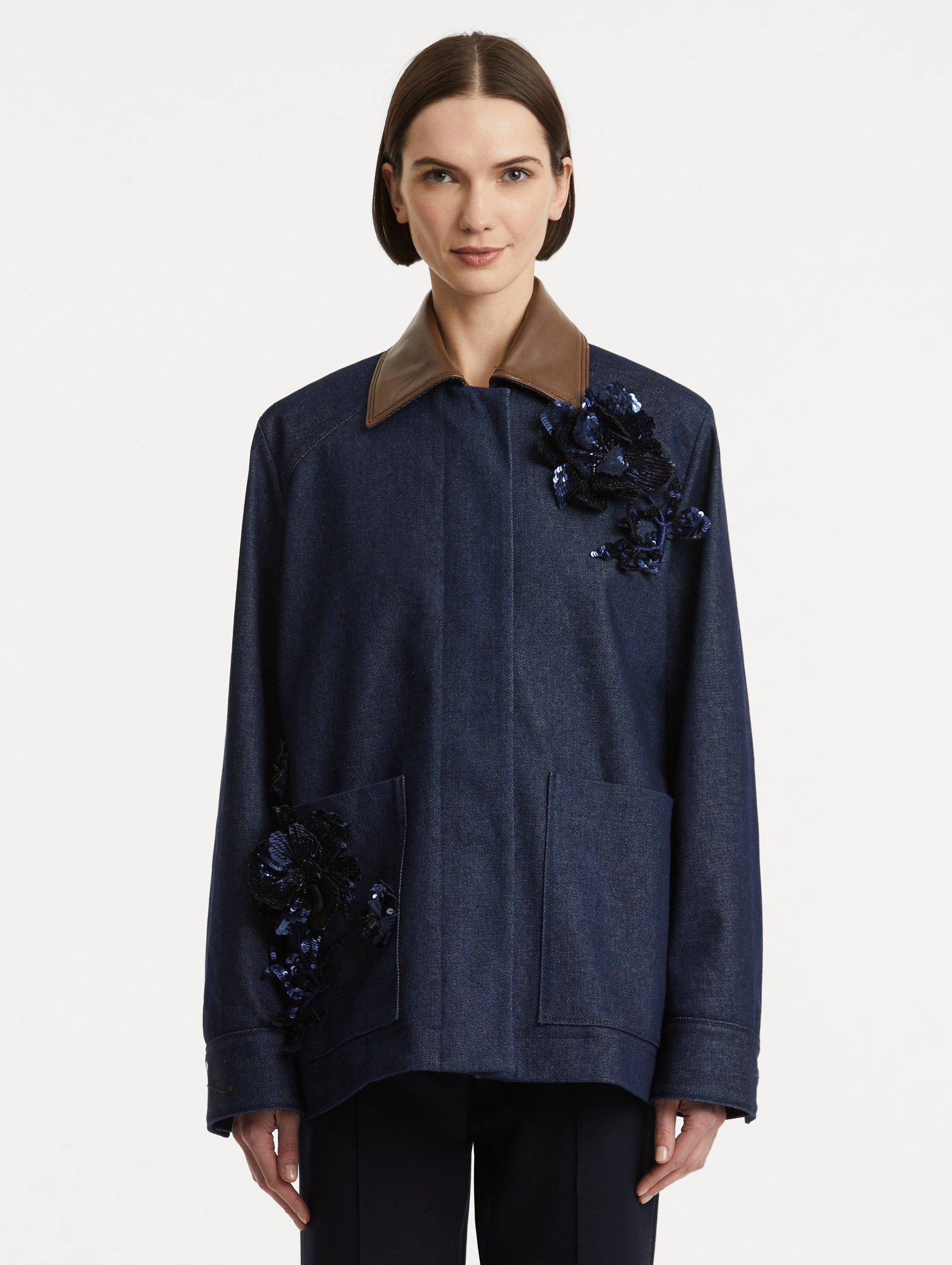 PEONY SEQUIN EMBROIDERED DENIM JACKET - 2