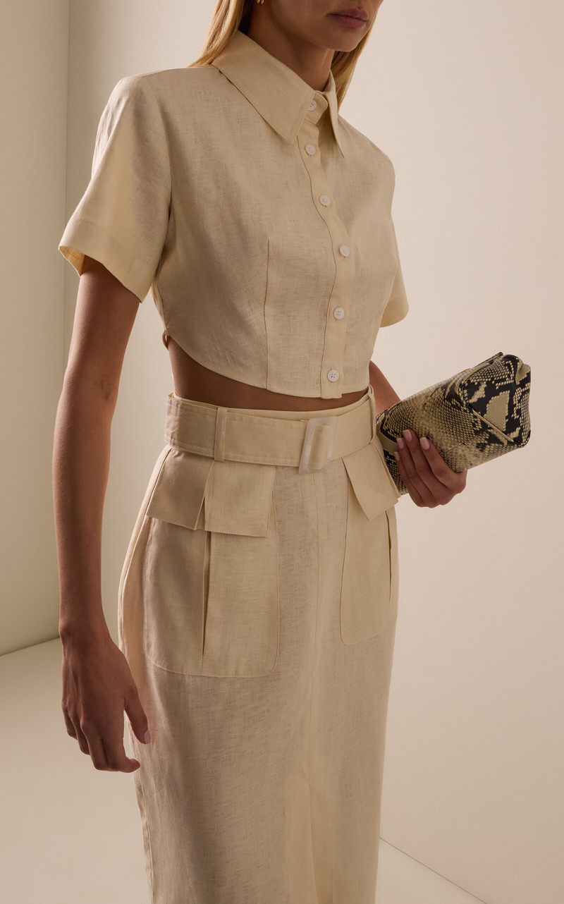 MATTHEW BRUCH Linen Cropped Tie-Back Shirt ivory outlook