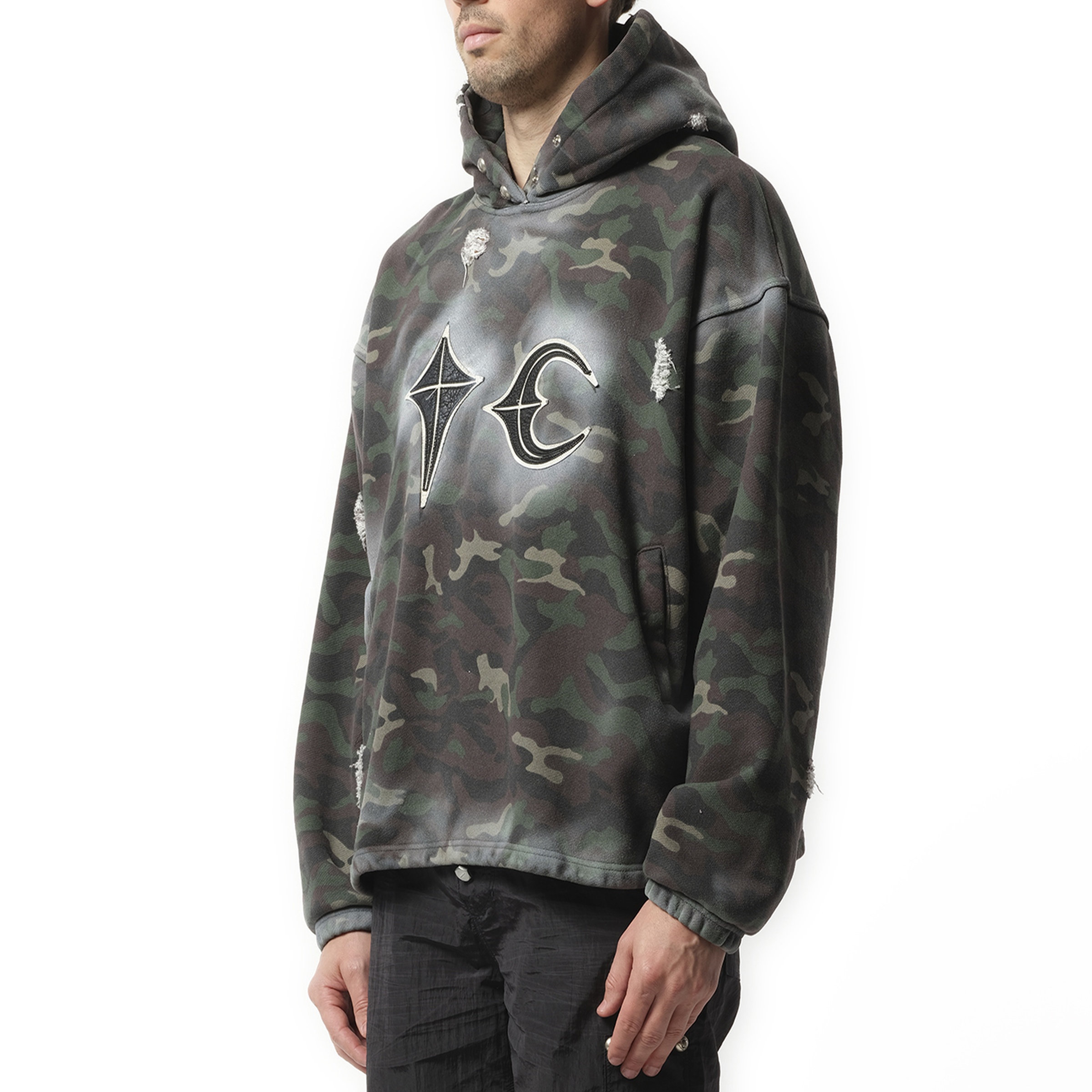 Sprayed Camoflage Rock Hoodie in Camo - 5