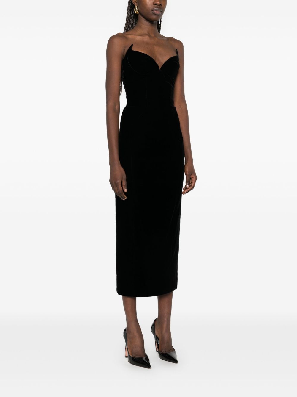 strapless velvet maxi dress - 3