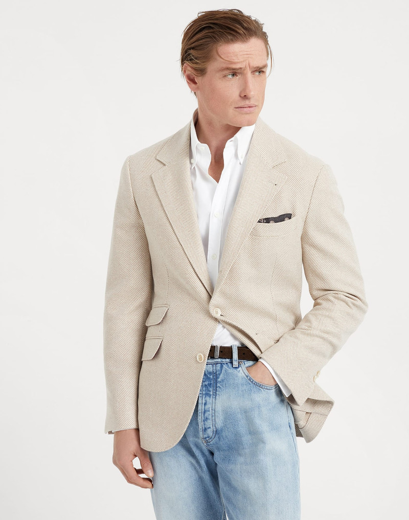 Brushed wool and cashmere chevron deconstructed Cavallo blazer 1