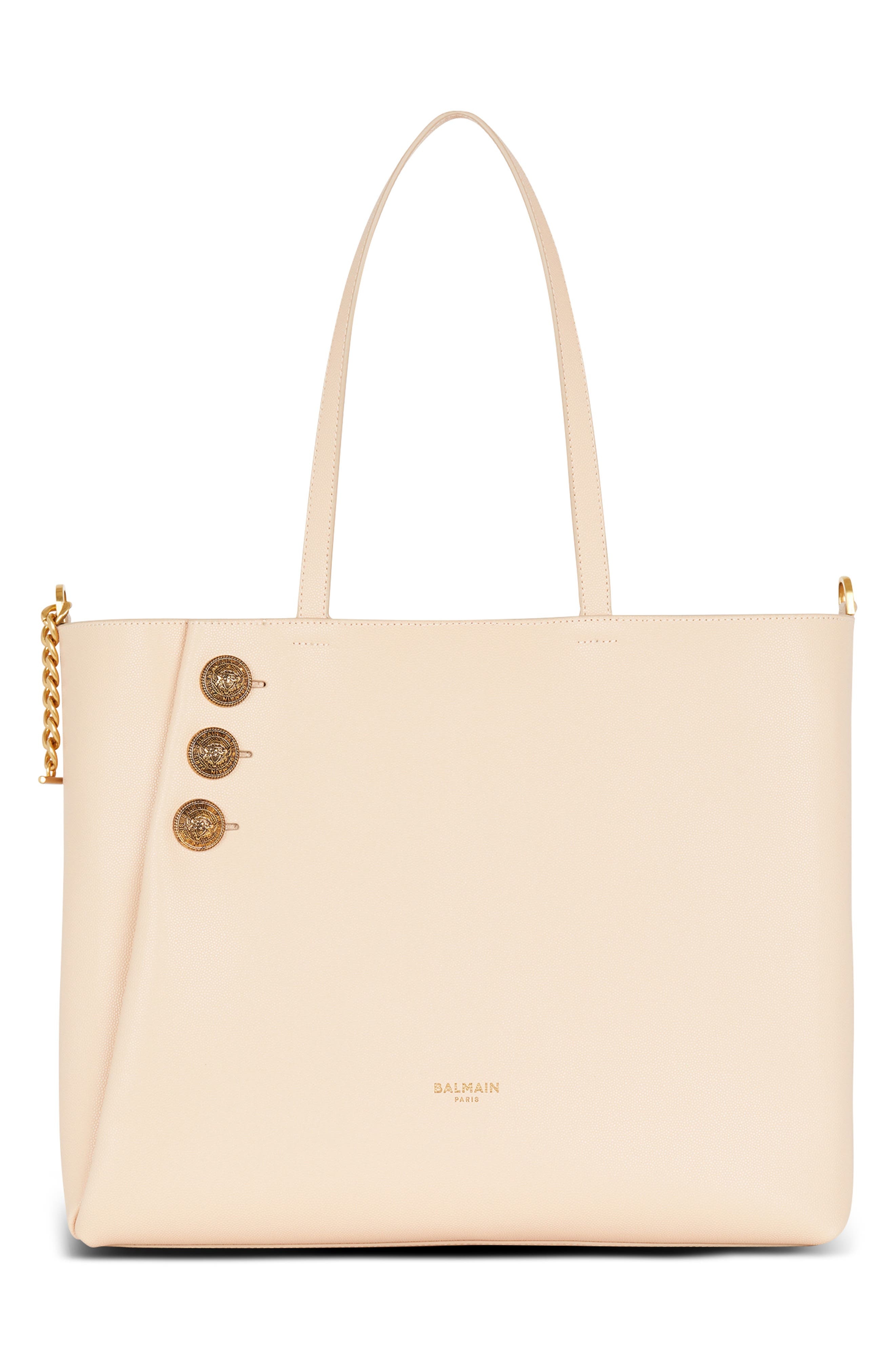 Balmain Emblem Crest Button Calfskin Shopper in 0Dx Beige/Pink at Nordstrom - 2