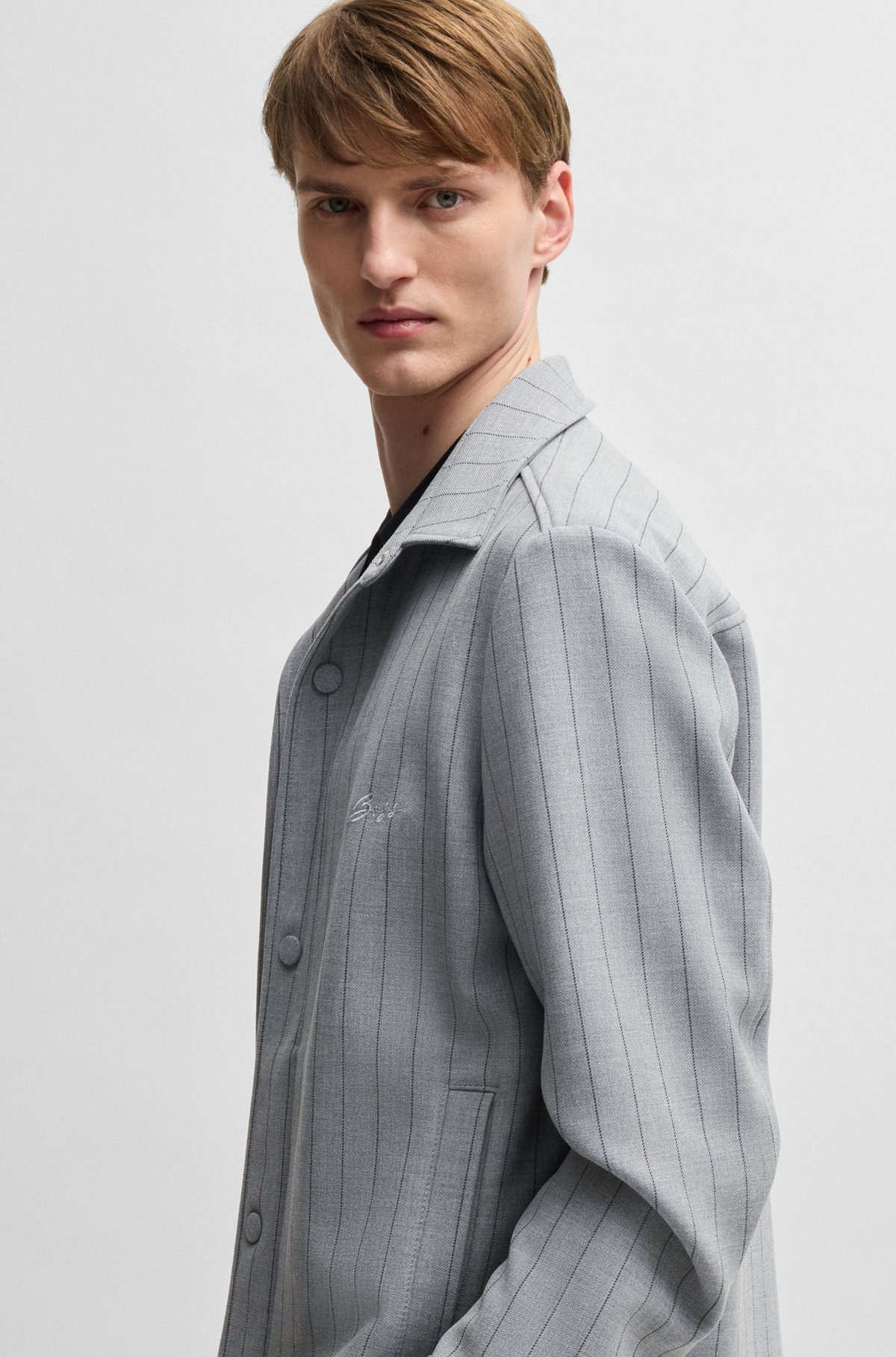 RELAXED-FIT OVERSHIRT WITH STRIPE AND SCRIPT LOGO - 6