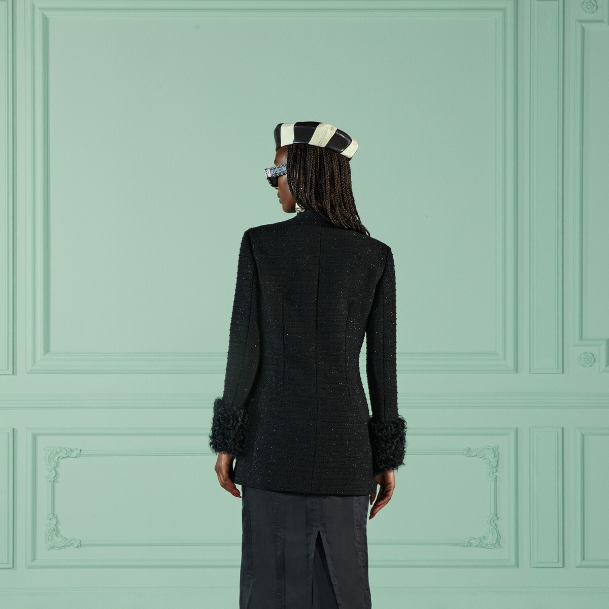 Tweed wool jacket with faux fur cuffs - 7