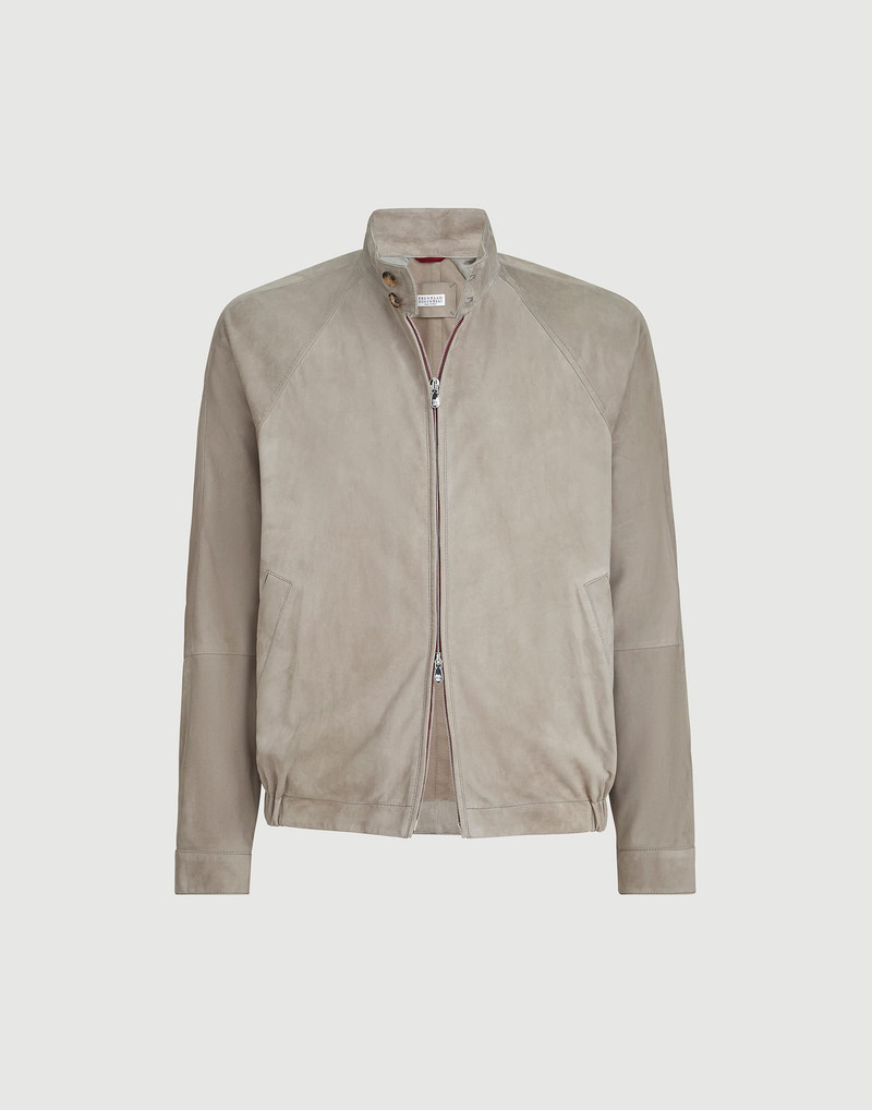 Suede unlined jacket with stand collar 1