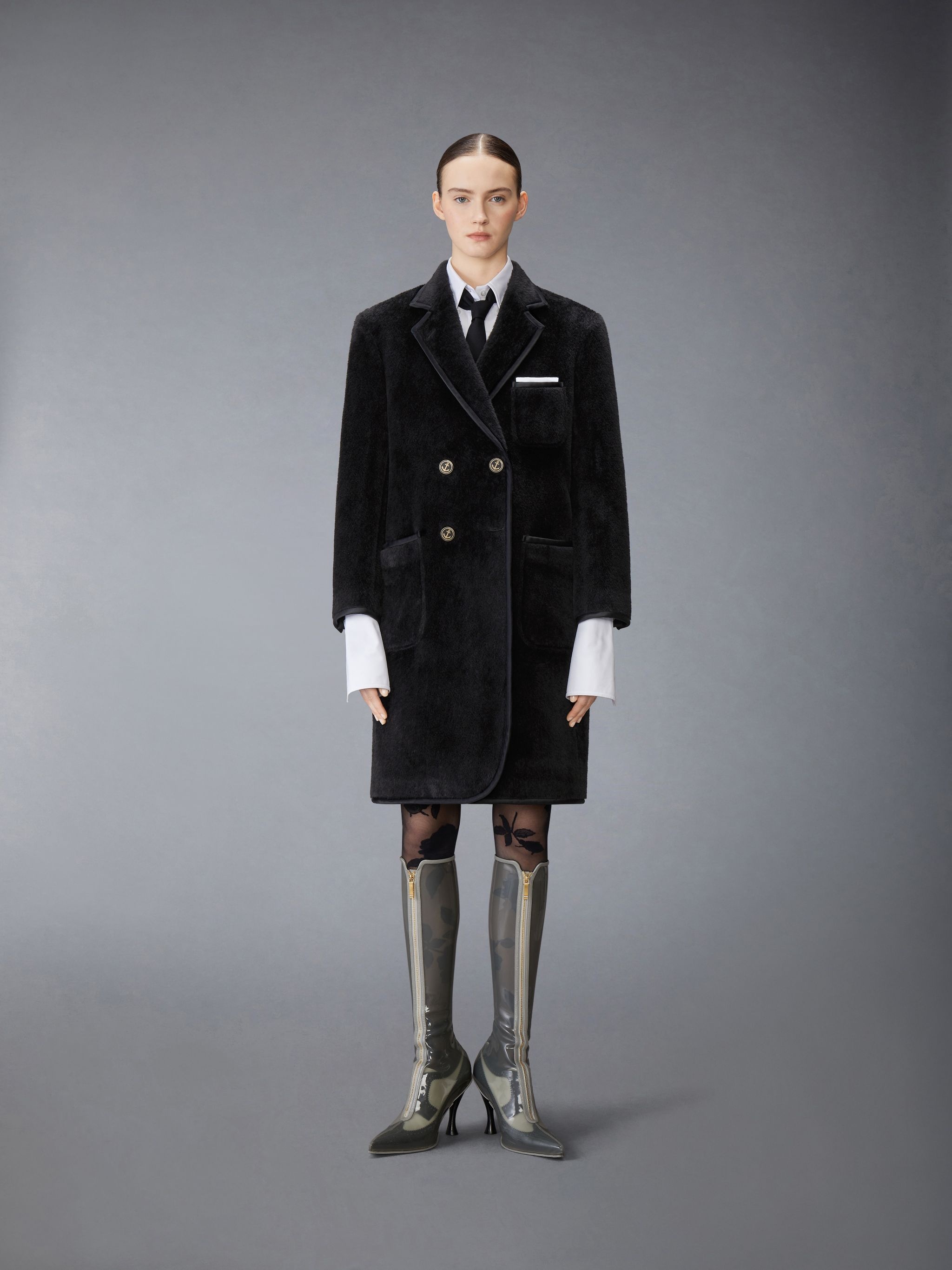 Brushed Alpaca Wool Satin Tipping Soft Shoulder Overcoat - 1