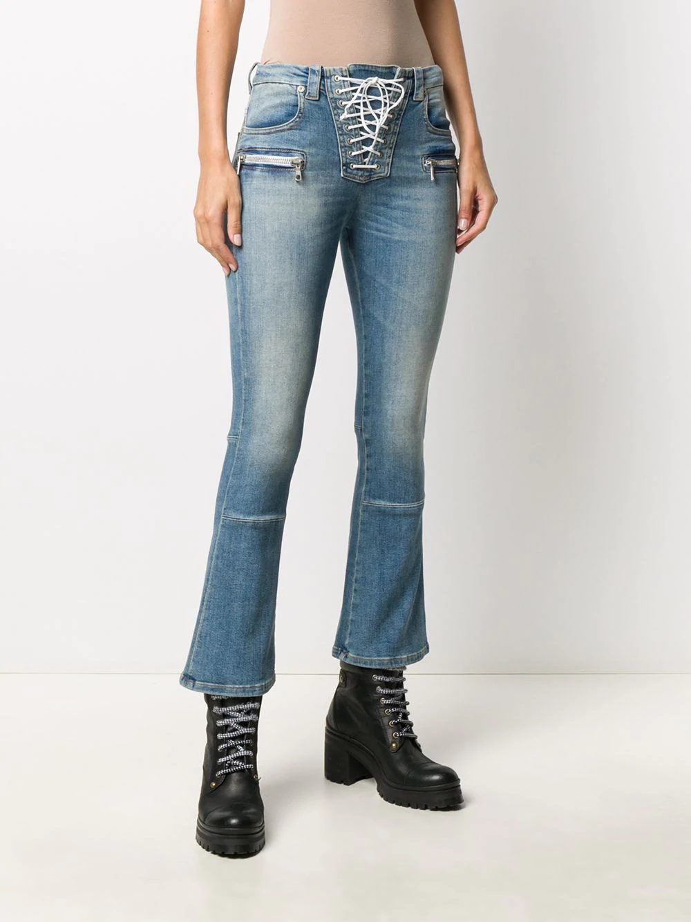 lace-up cropped jeans - 3