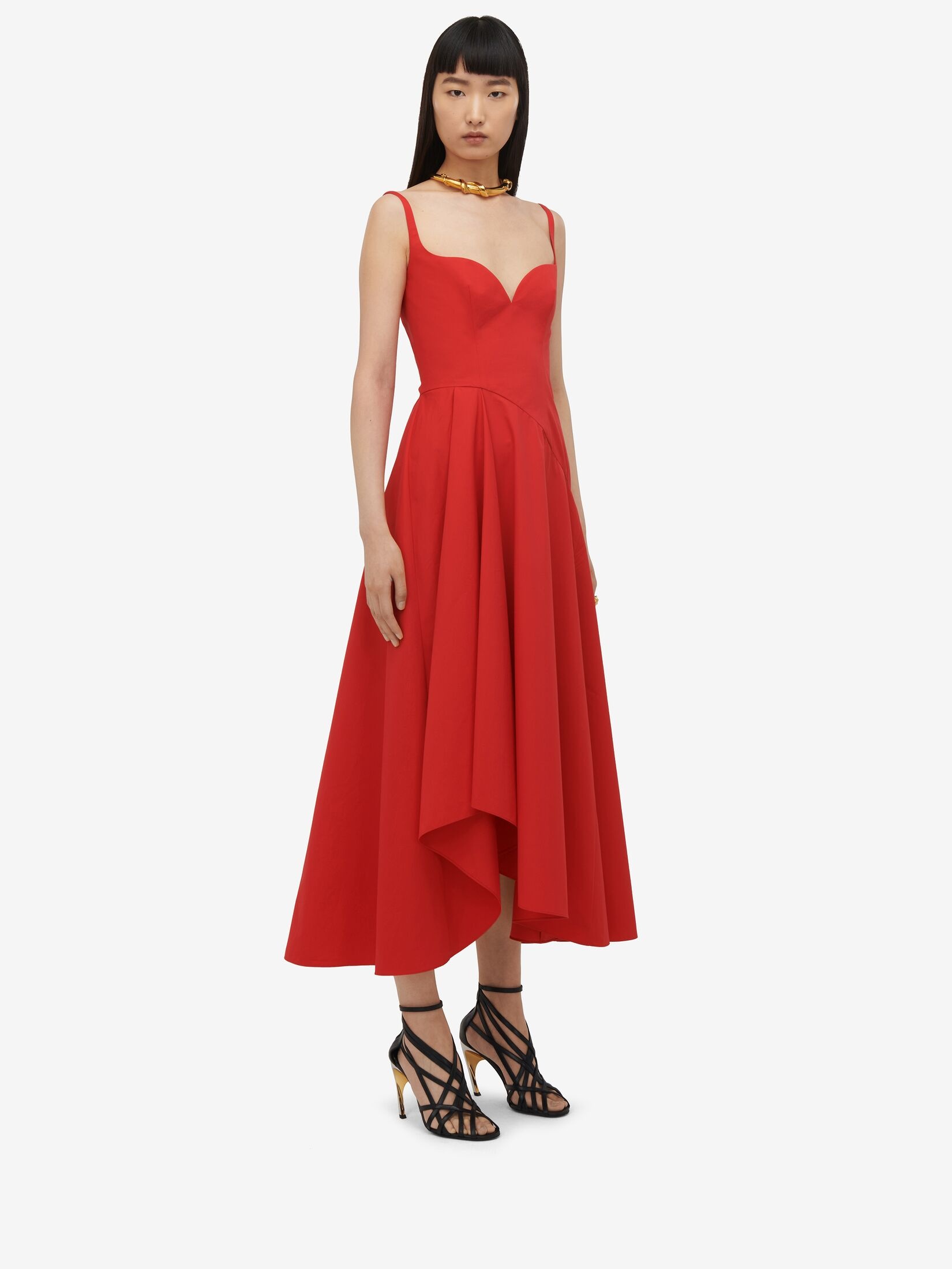 Women's Sweetheart Neckline Midi Dress in Lust Red - 3