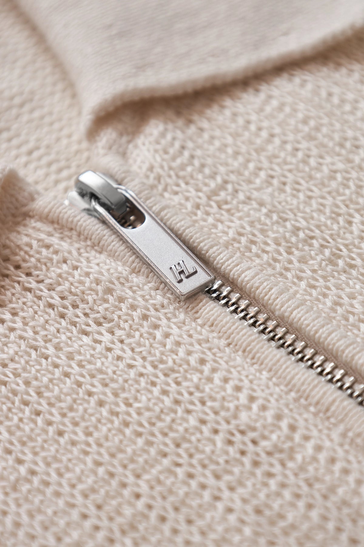 Helmut Lang Long Sleeve Zip Polo Sweater Ivory - 3