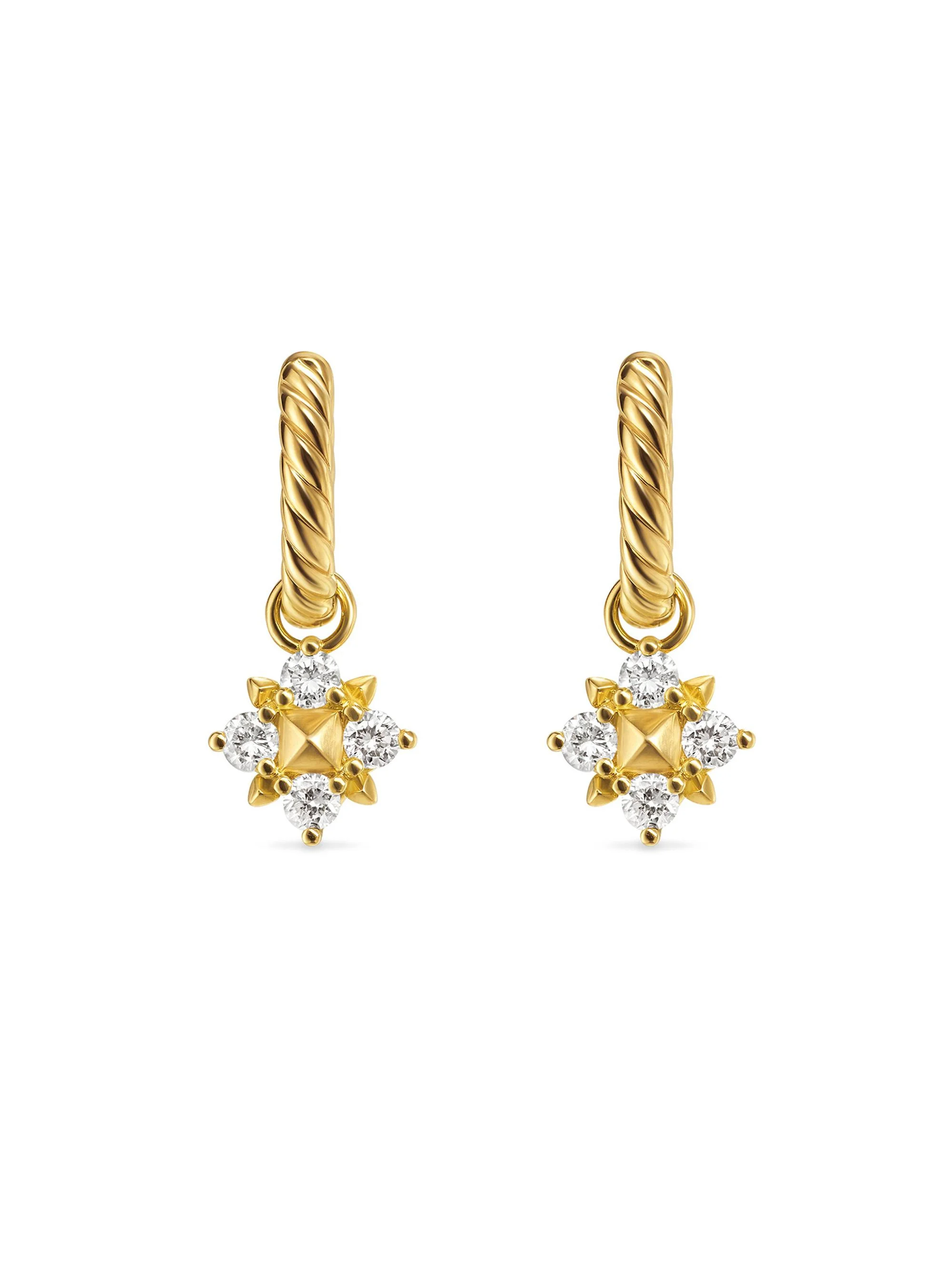 Women's Petite Modern Renaissance Pyramid Drop Earrings in 18K Yellow Gold with Diamonds, 18.8MM - D - 1