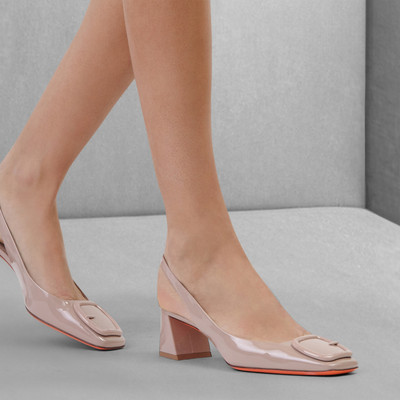 Santoni Women’s pink patent leather mid-heel slingback outlook