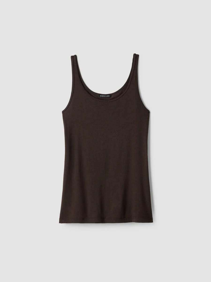 Sheer Cotton Blend Knit Scoop Neck Tank - 1