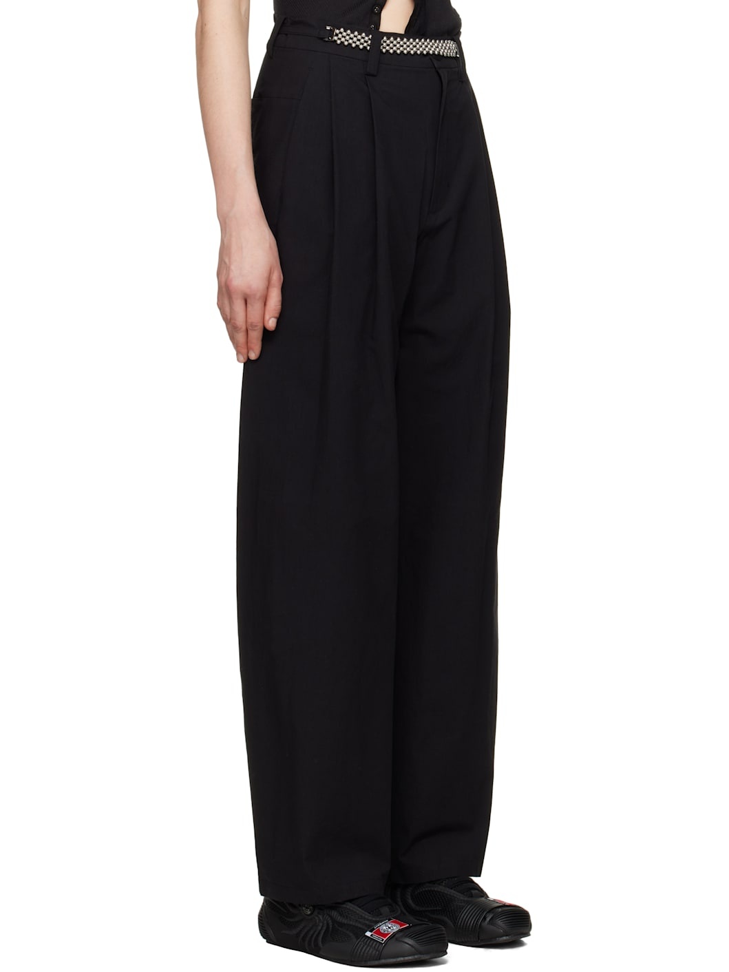 Black Wide Beaded Belt Trousers - 2