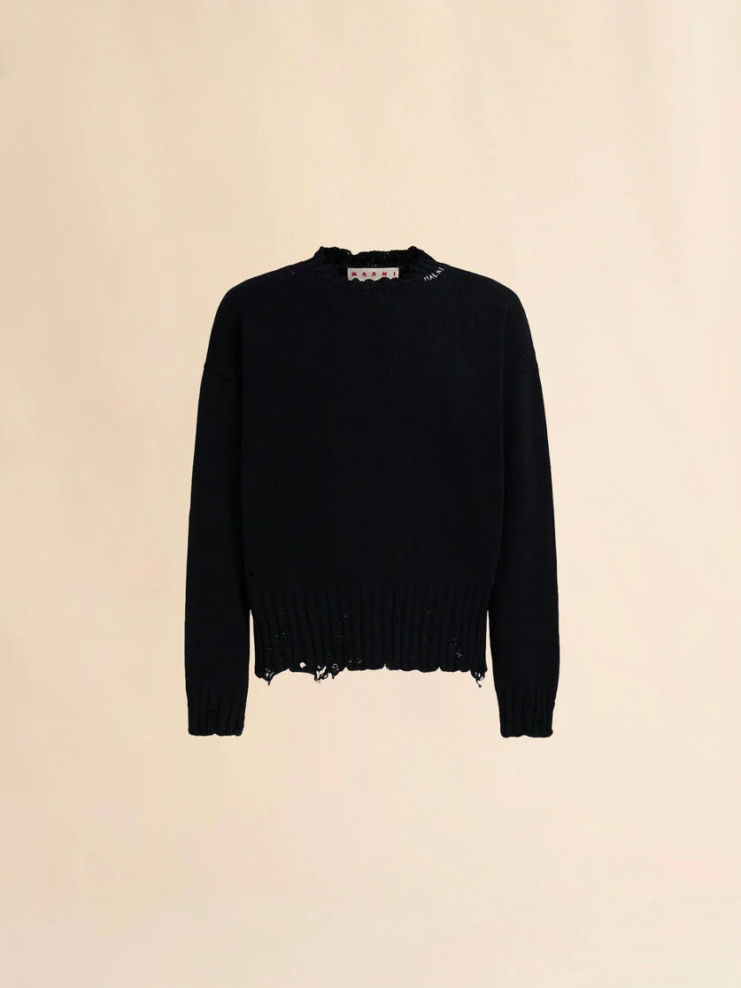 BLACK TWISTED CREWNECK SWEATER - 1