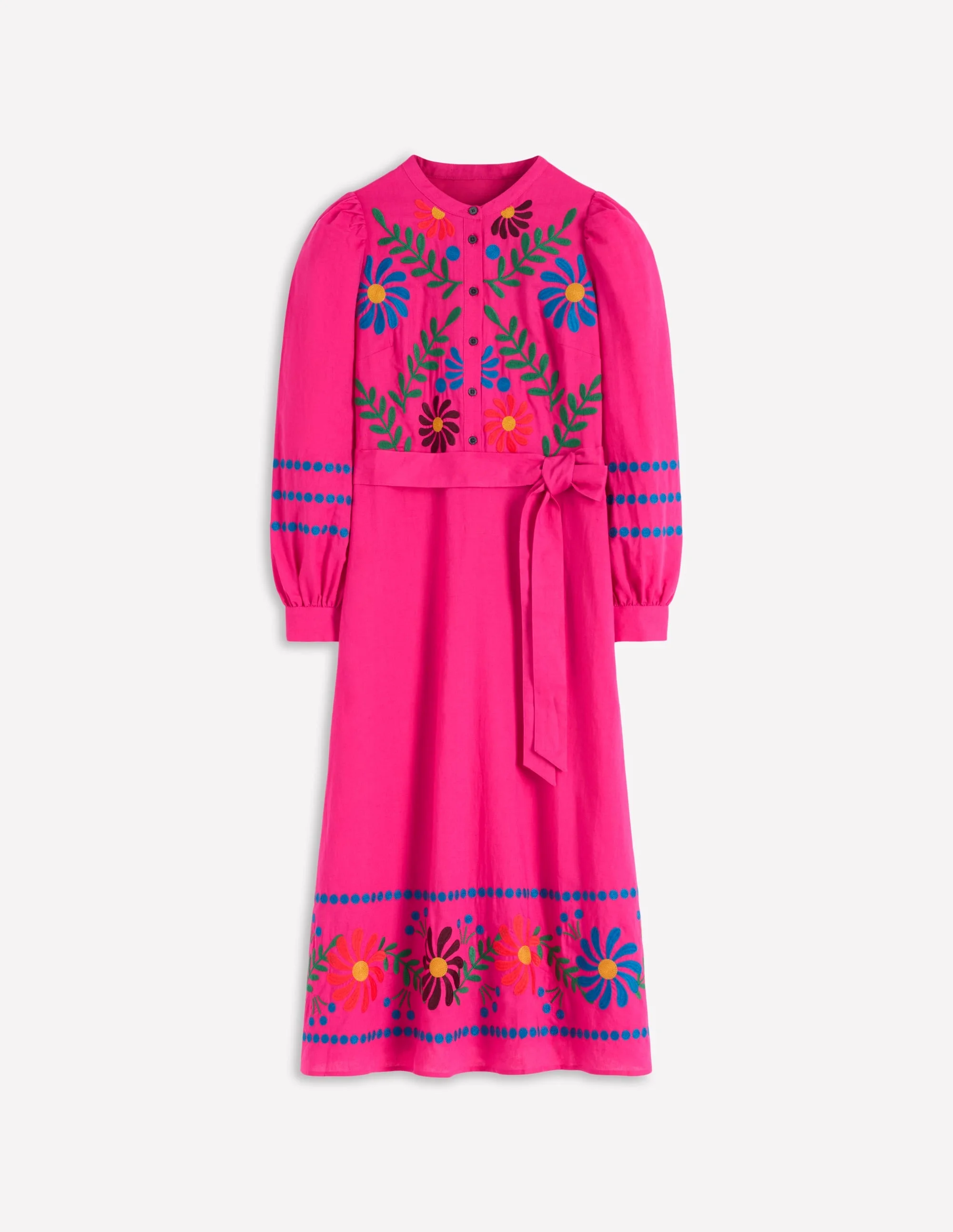 Ava Linen Blend Midi Dress-Multi Embroidery - 1