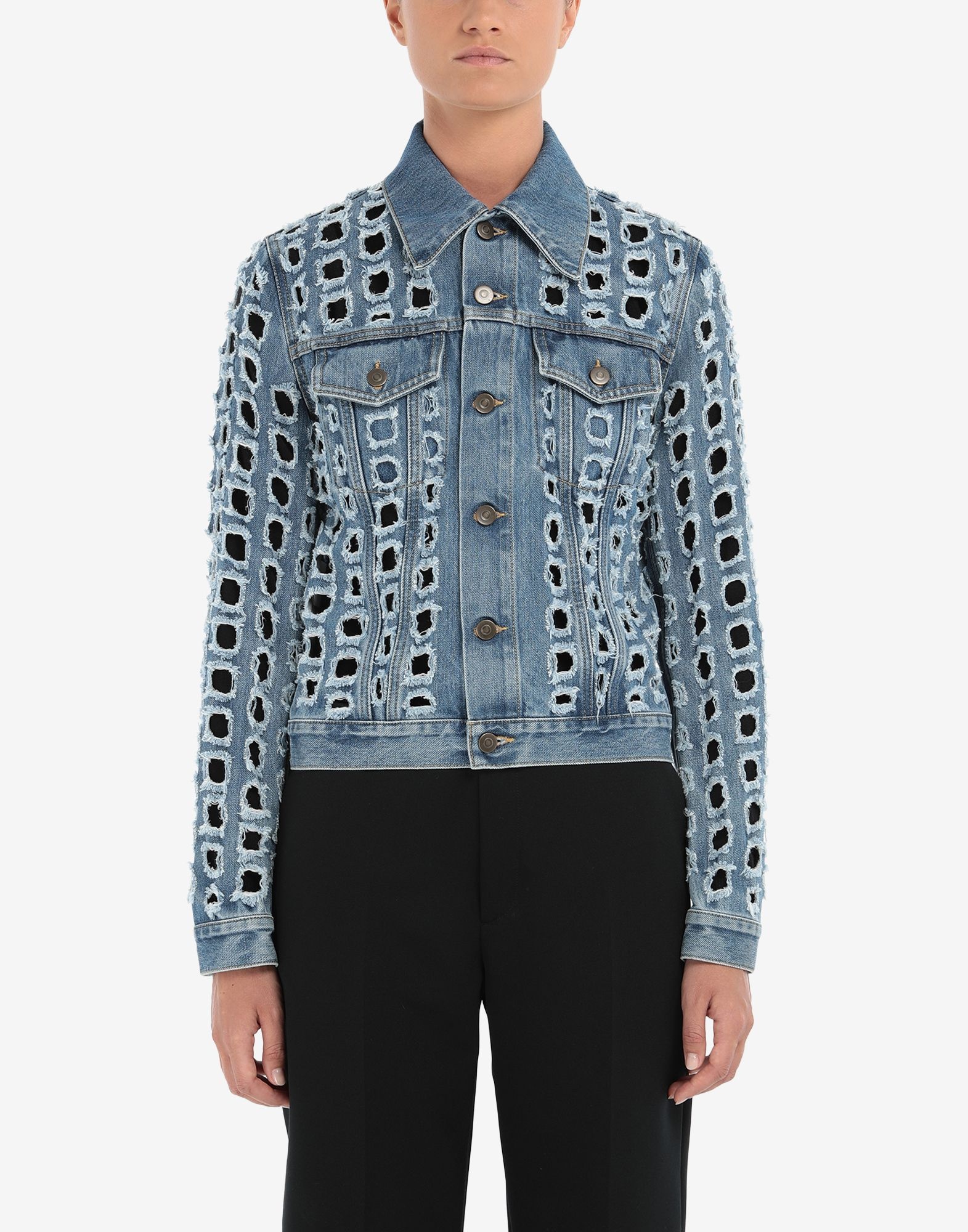 Punched holes denim jacket - 5