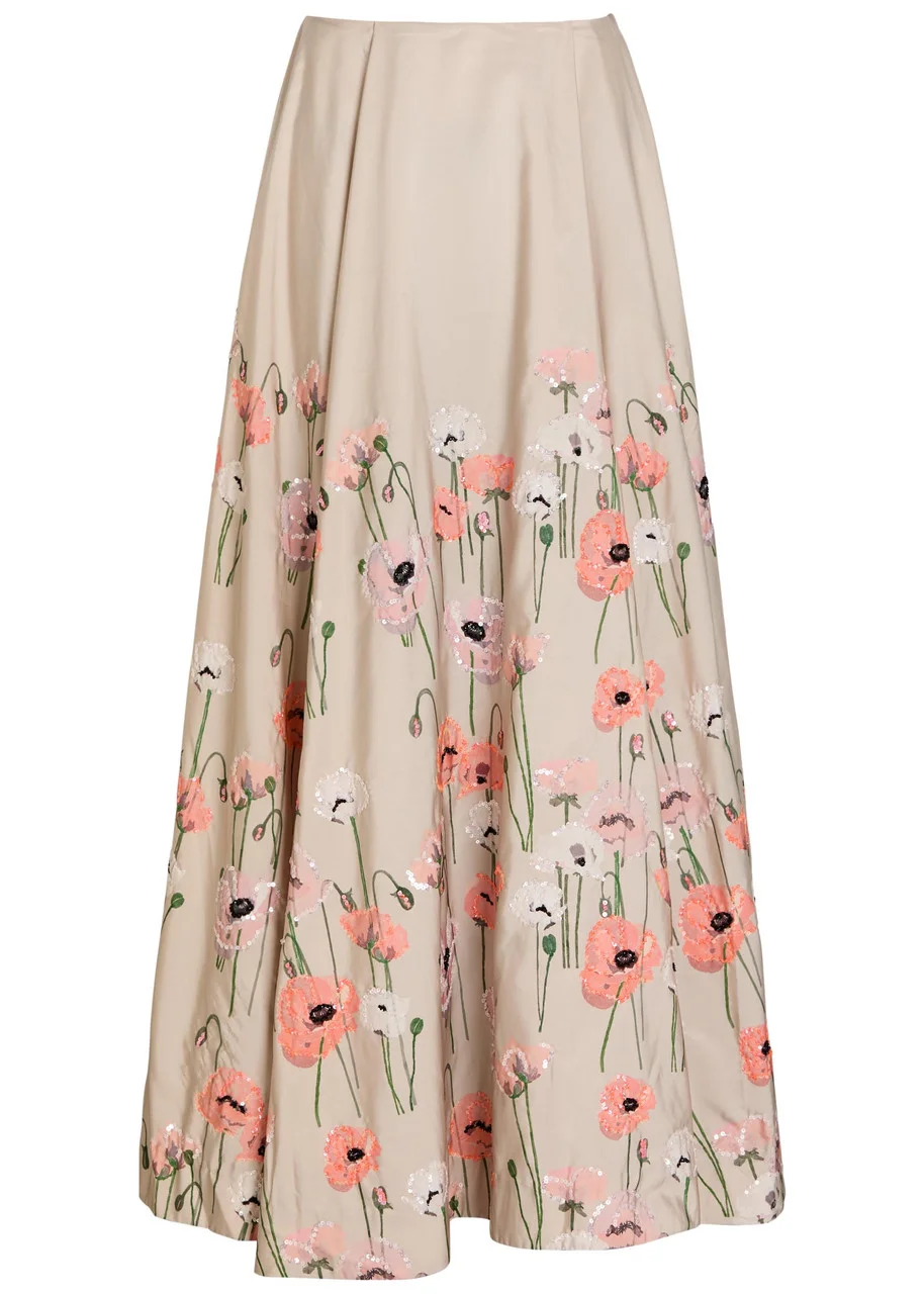 Bernadette Kennedy Floral-embellished Satin-poplin Maxi Skirt - 1