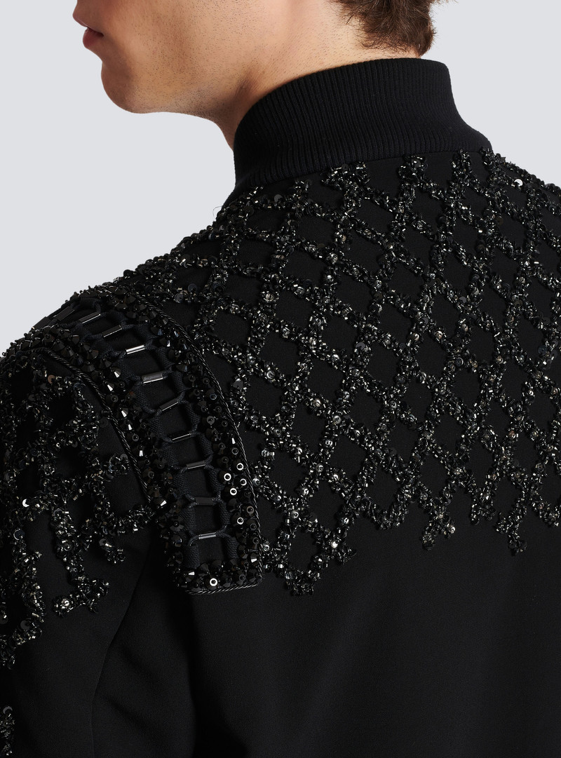 Embroidered crepe bomber jacket 8