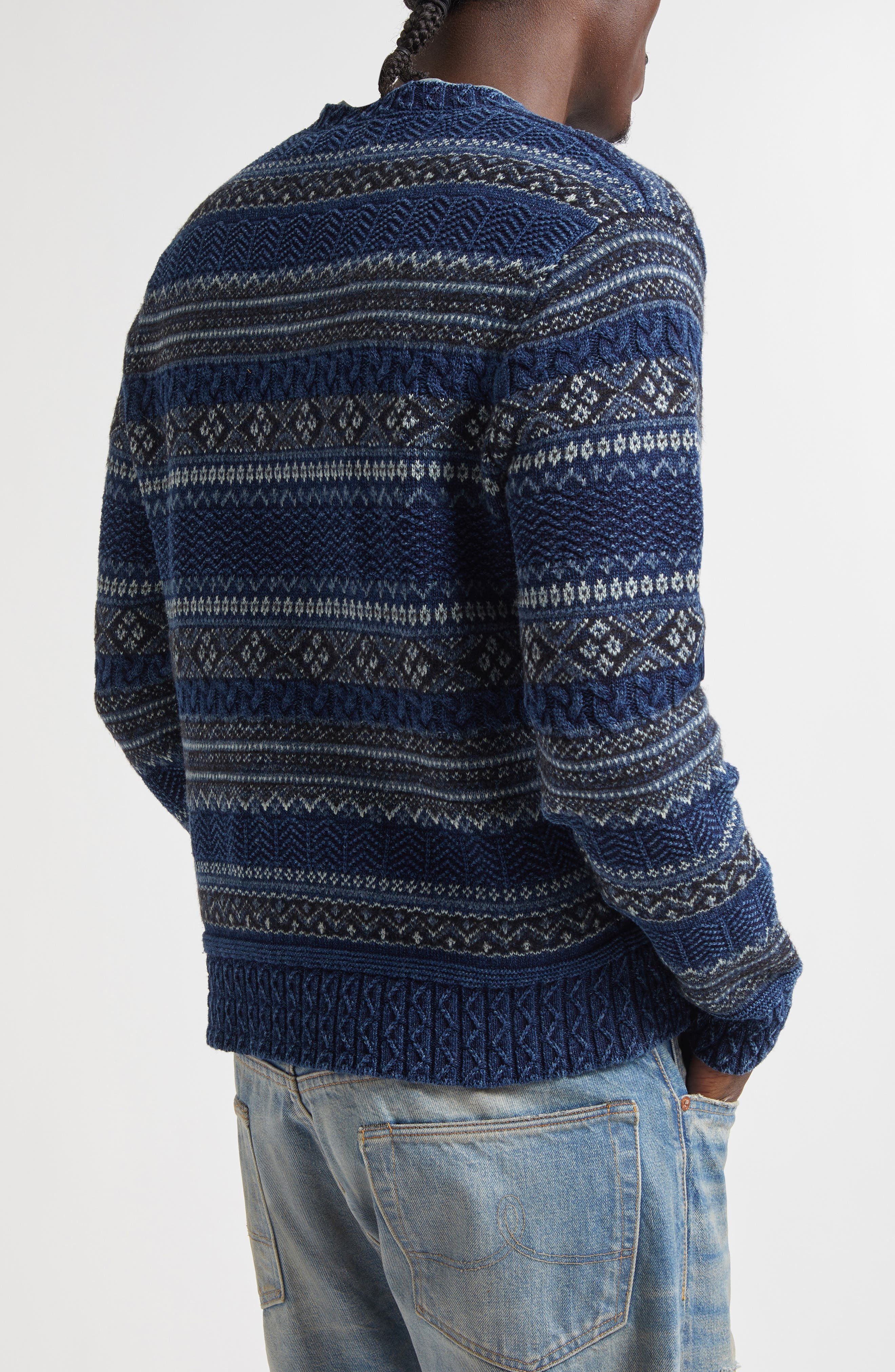 Double RL Indigo Stripe Cotton & Linen V-Neck Sweater in Indigo Multi at Nordstrom - 3