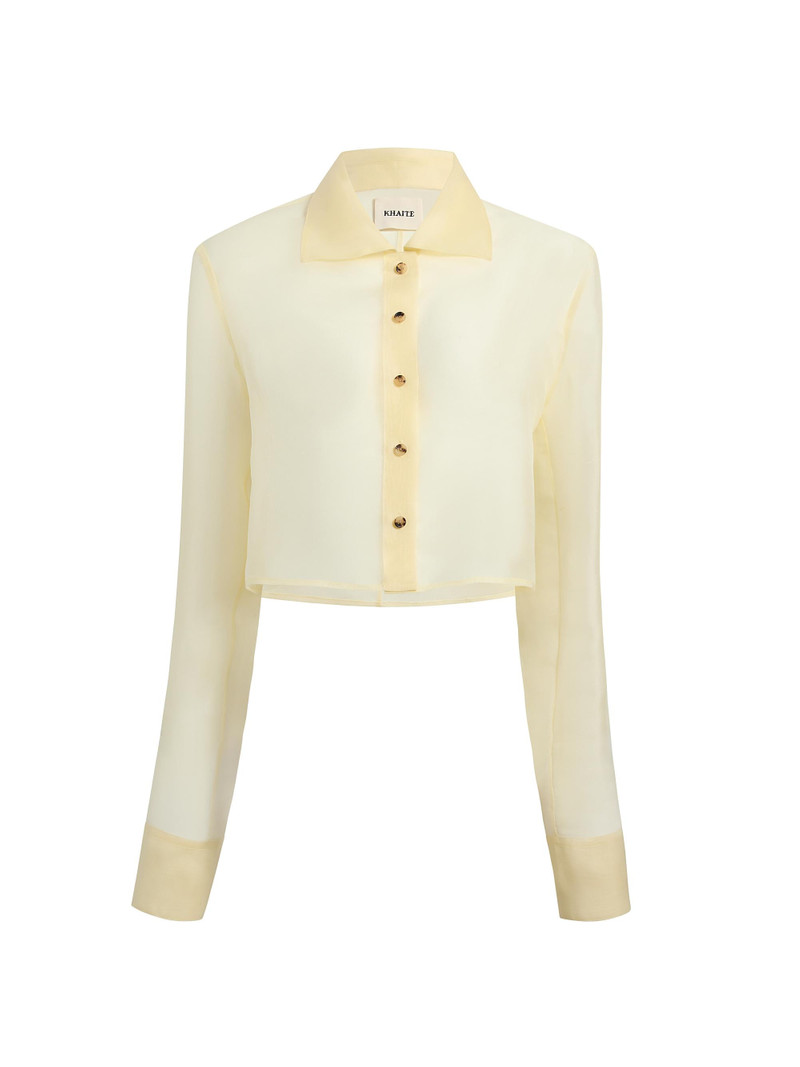Women's Jasen Sheer Silk Button-Front Top - Pale Yellow 1