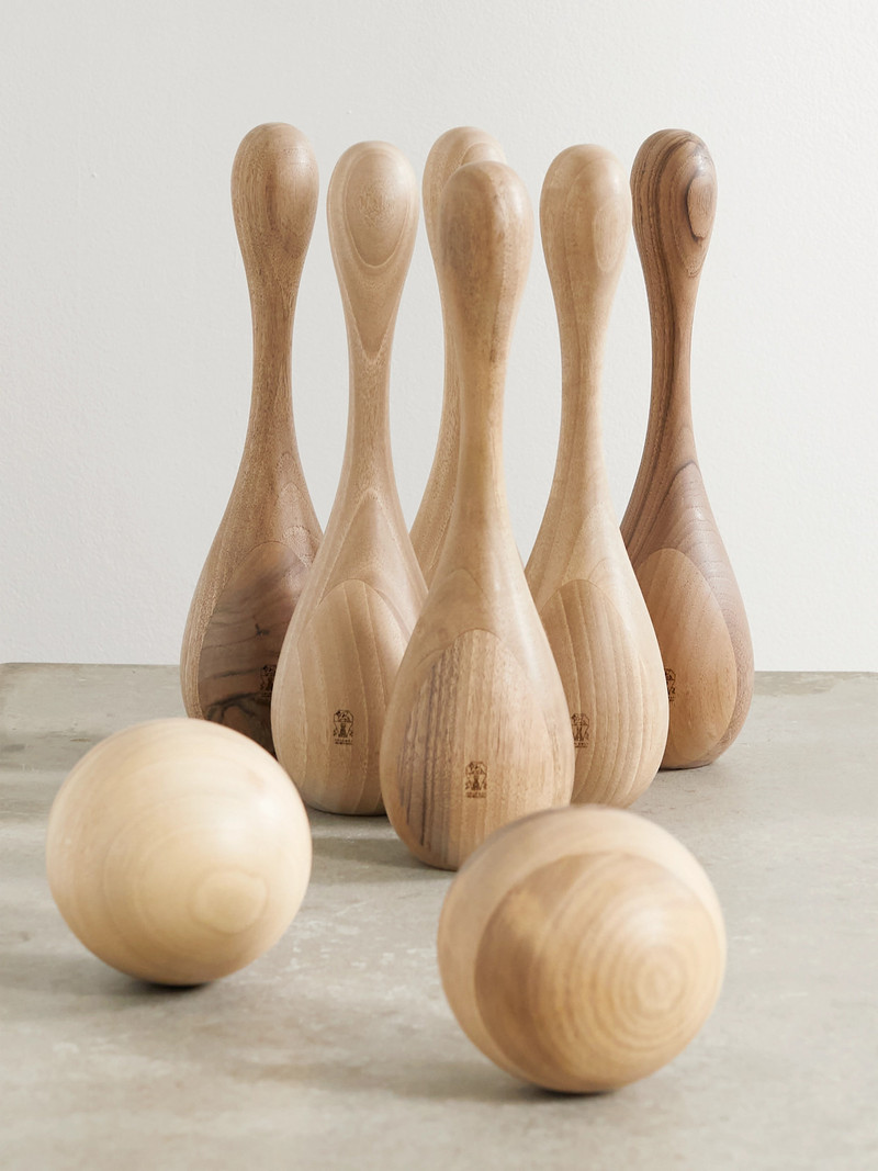 Brunello Cucinelli Leather-trimmed Wood Skittles Set outlook