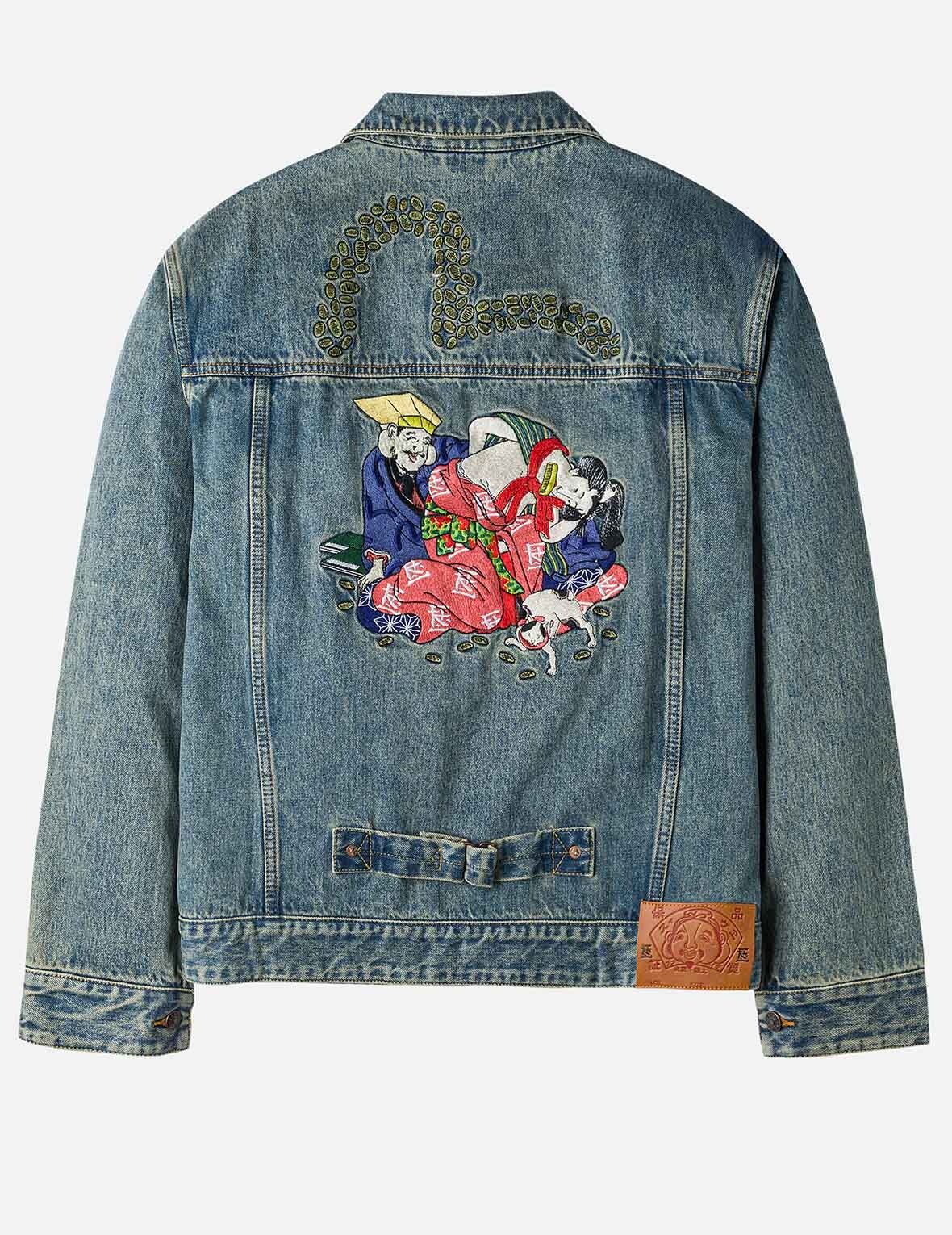 EVISU X F-LAGSTUF-F Shuga and Seagull Embroidery Relax Fit Denim Jacket - 1