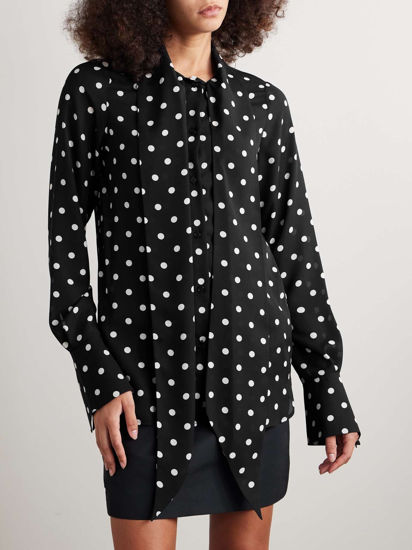 Tie-neck polka-dot recycled-crepe de chine shirt - 3