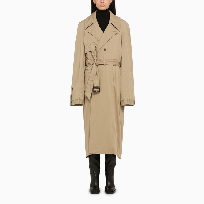 Single-breasted beige cotton trench coat - 1