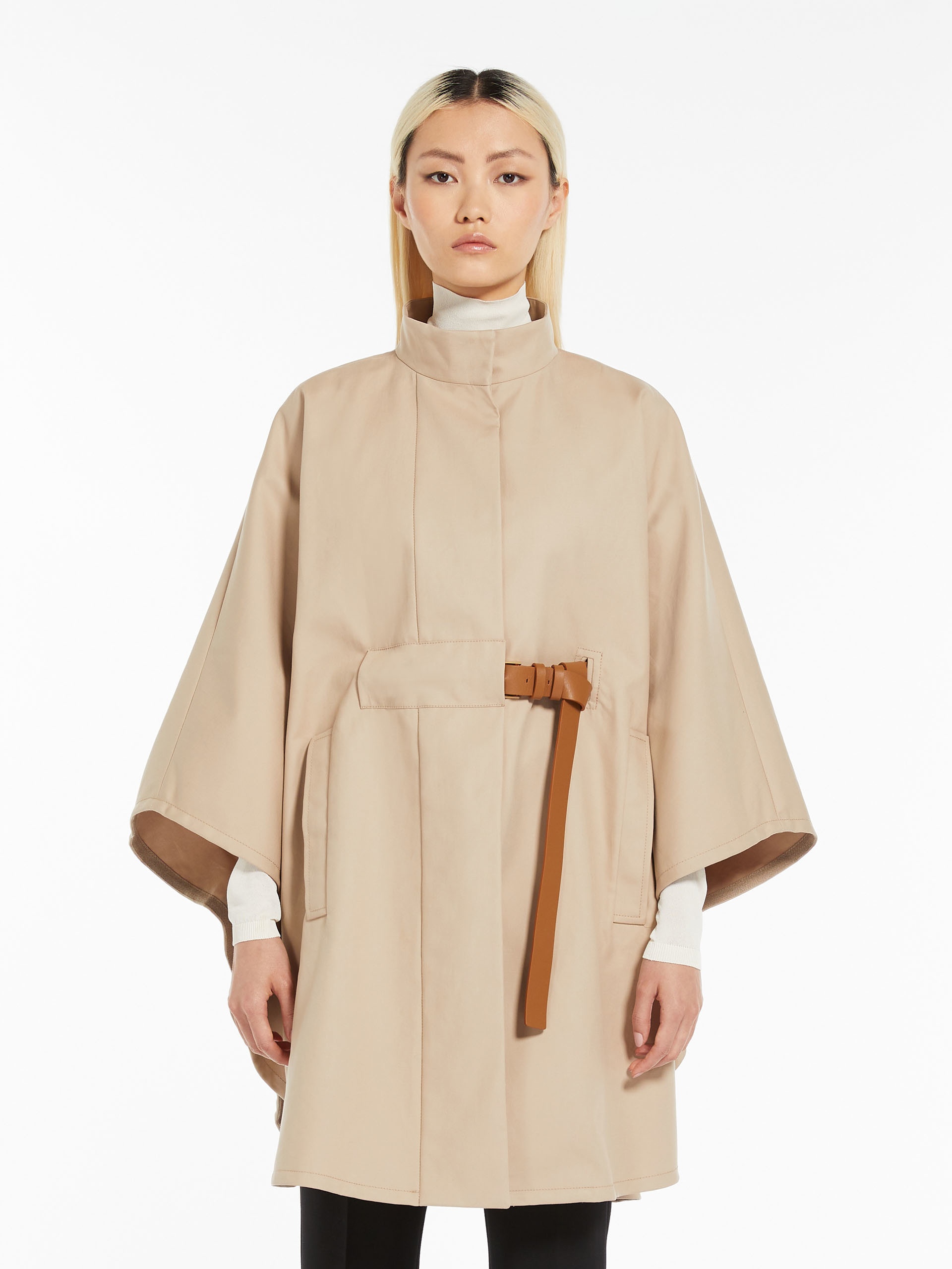 BERTO Cotton gabardine cape with belt - 3