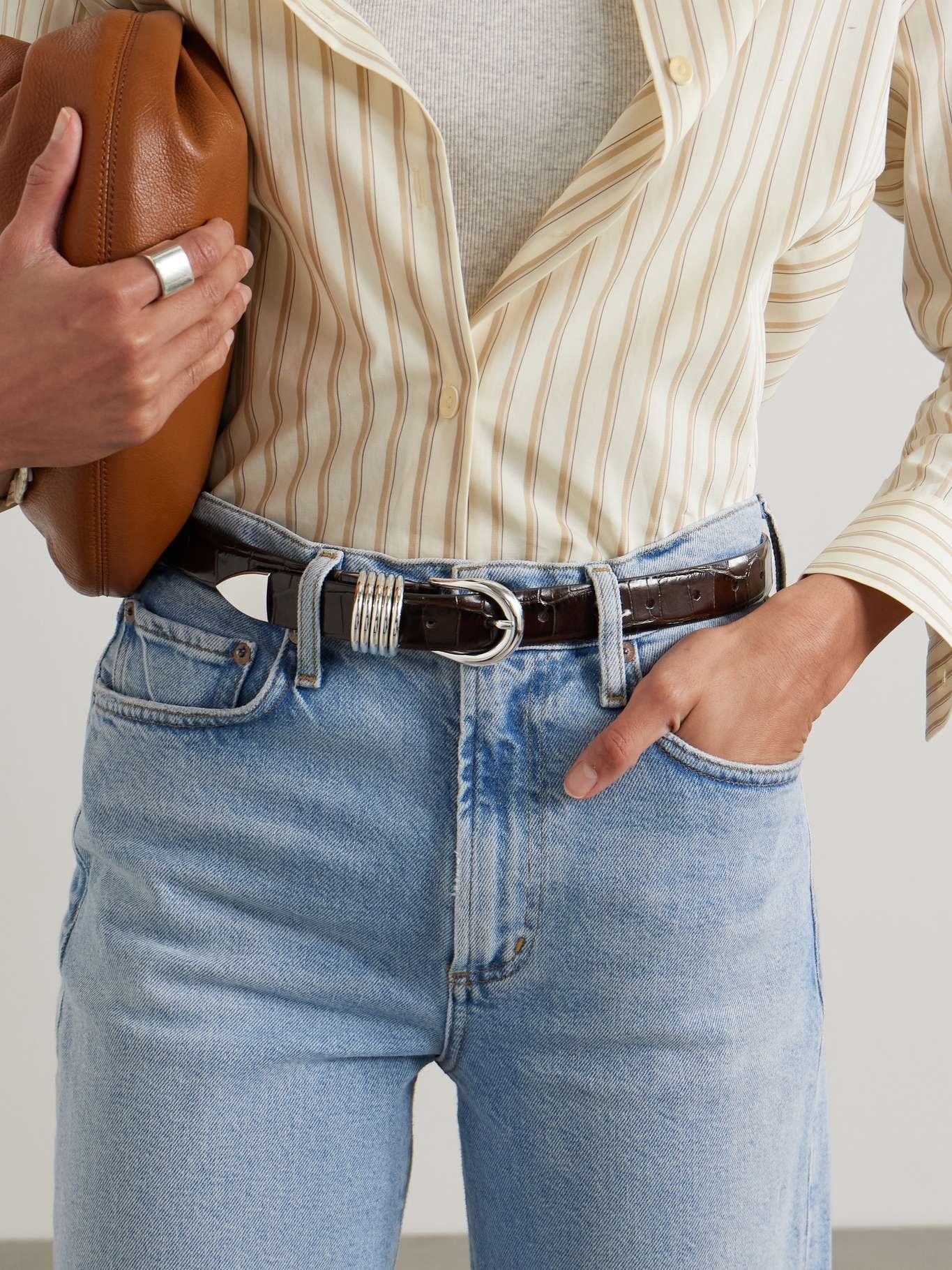 Hollyhock croc-effect leather belt Dark brown - 2