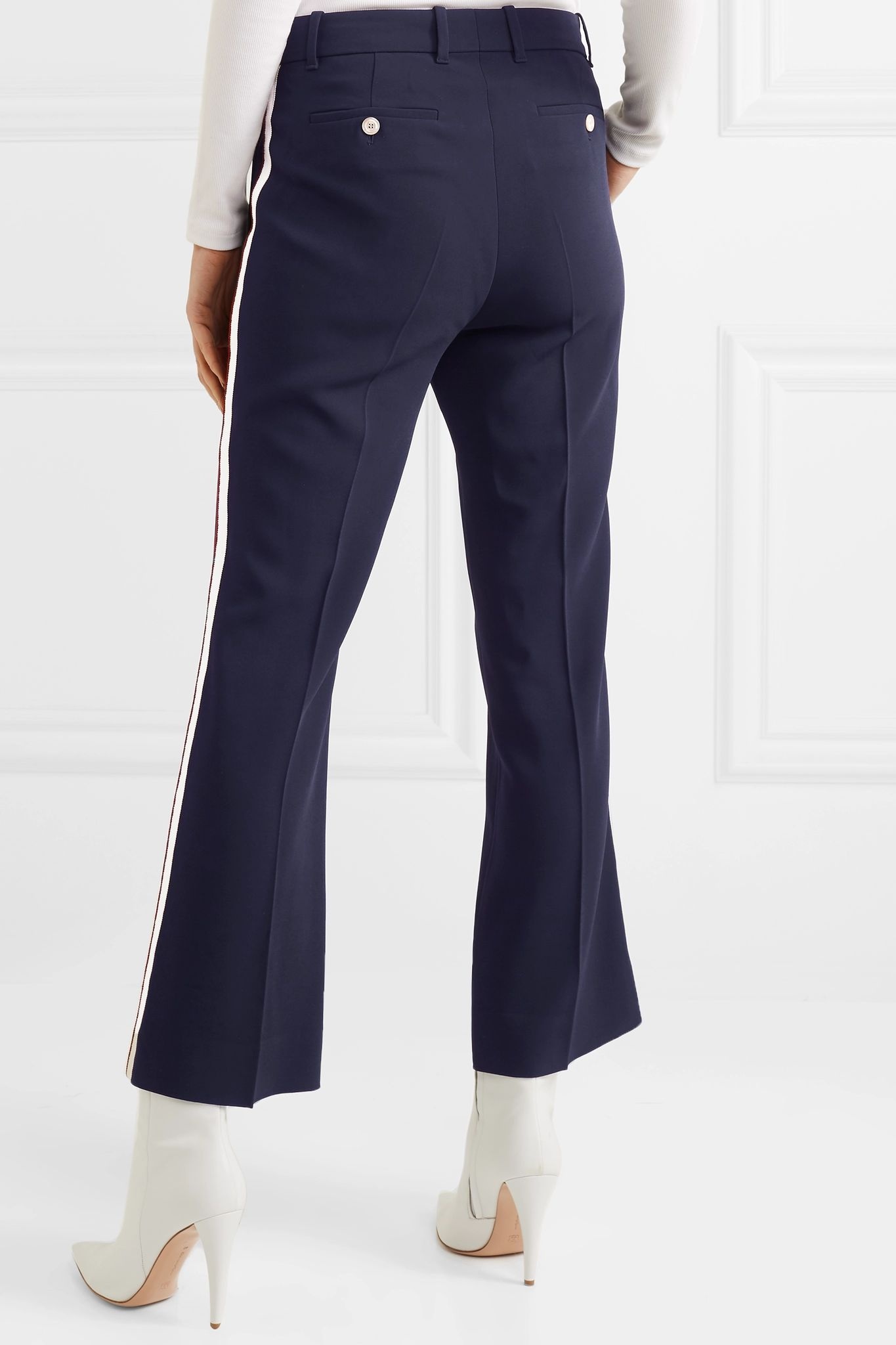 Grosgrain-trimmed cady wide-leg pants - 4