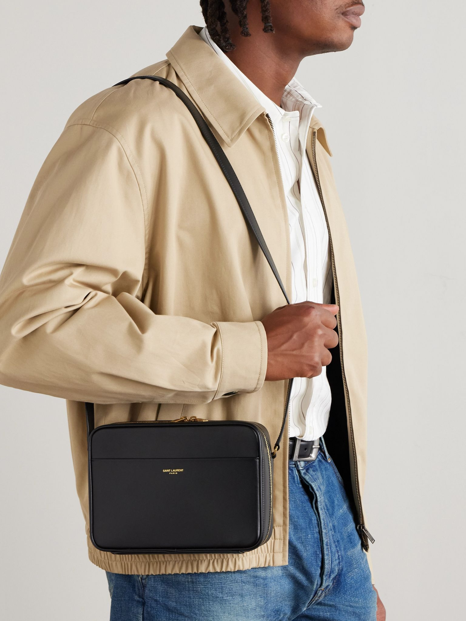 Logo-Print Leather Messenger Bag Black - 2