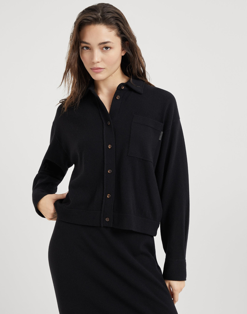 Cashmere knit shirt with shiny tab - 1