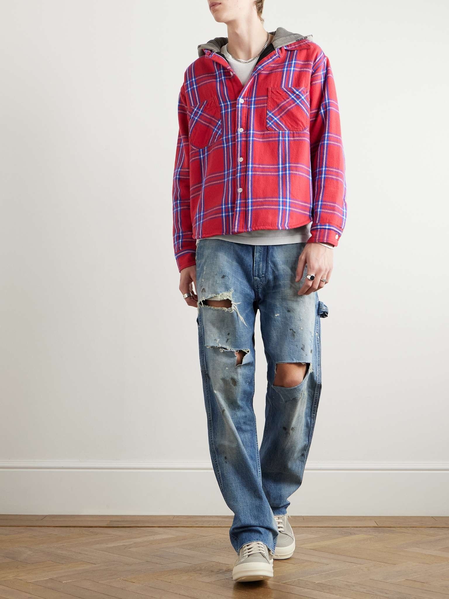 Jersey-Trimmed Padded Checked Cotton-Flannel Hooded Overshirt - 2
