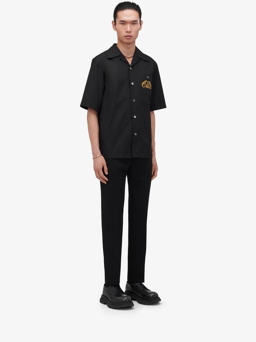 Men's Embroidered Hawaiian Shirt in Black - 3