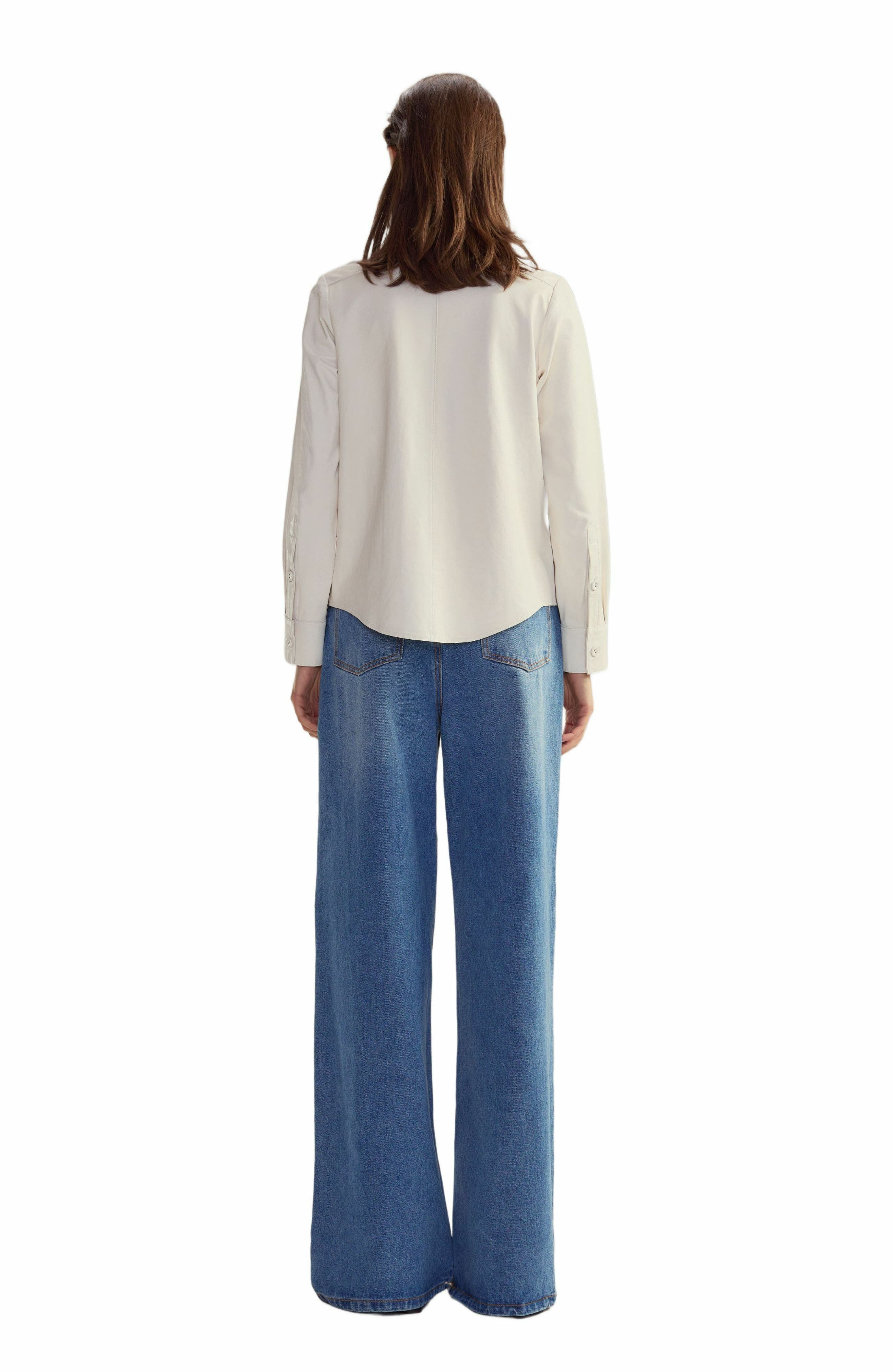 Cynthia Rowley Leather Button Up Shirt in White at Nordstrom - 3