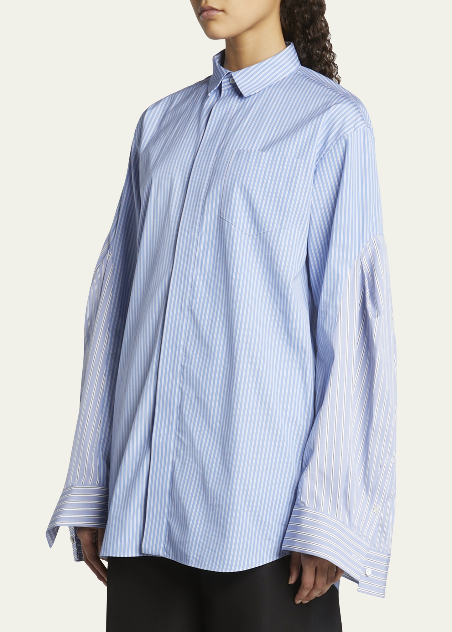 Stripe Oversized Sleeve Button Down Shirtdress - 4