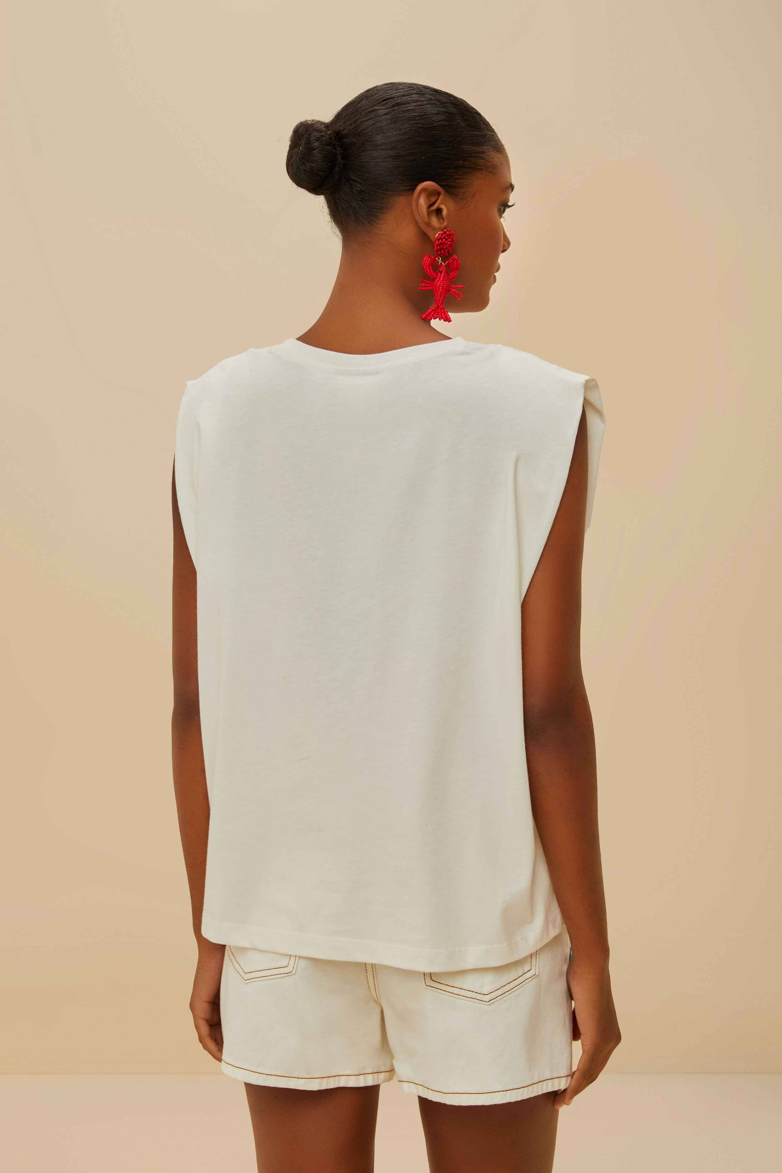Off-White Cross Stitch Flowers Organic Cotton T-Shirt - 4