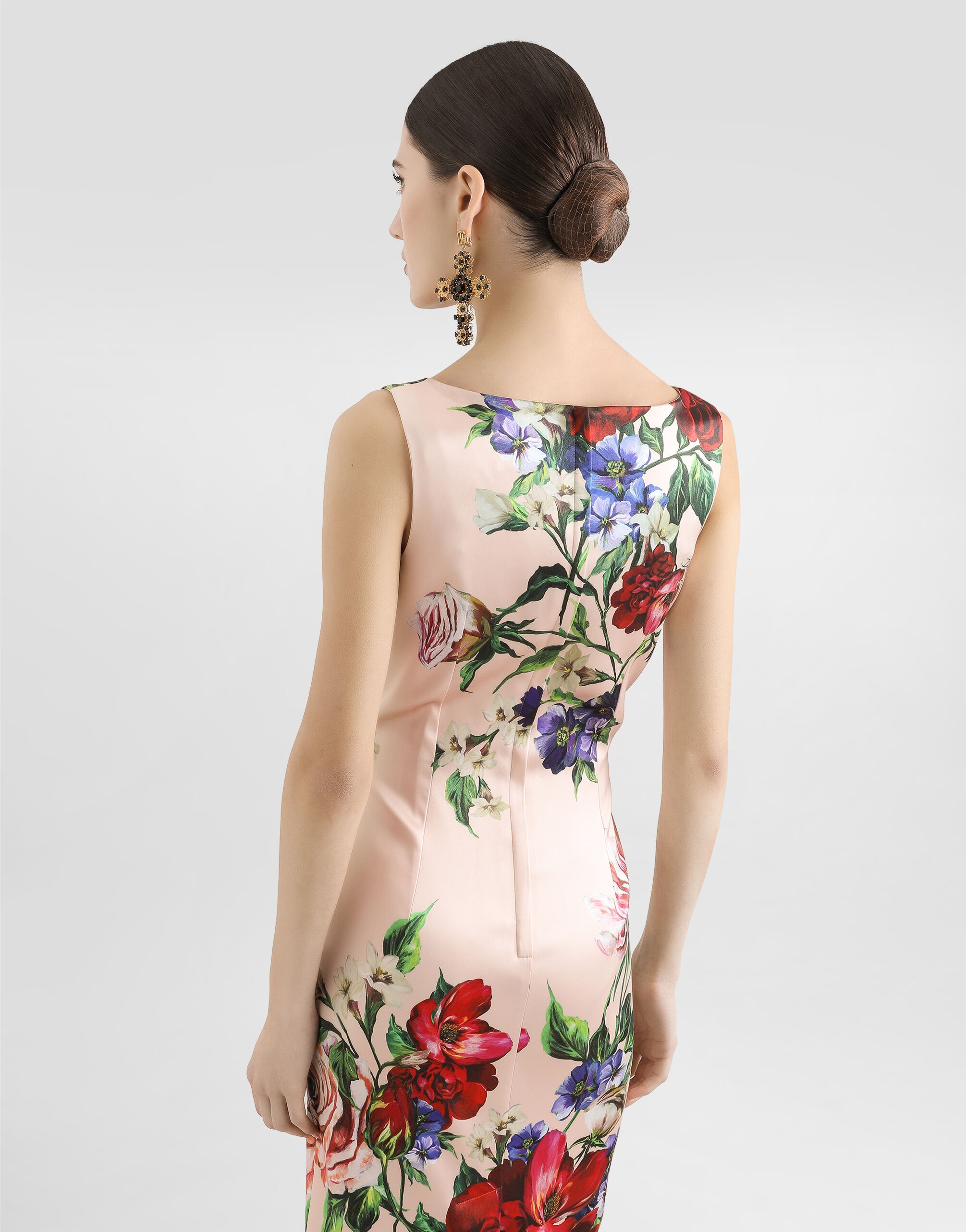 Satin calf-length sheath dress with floral print - 7