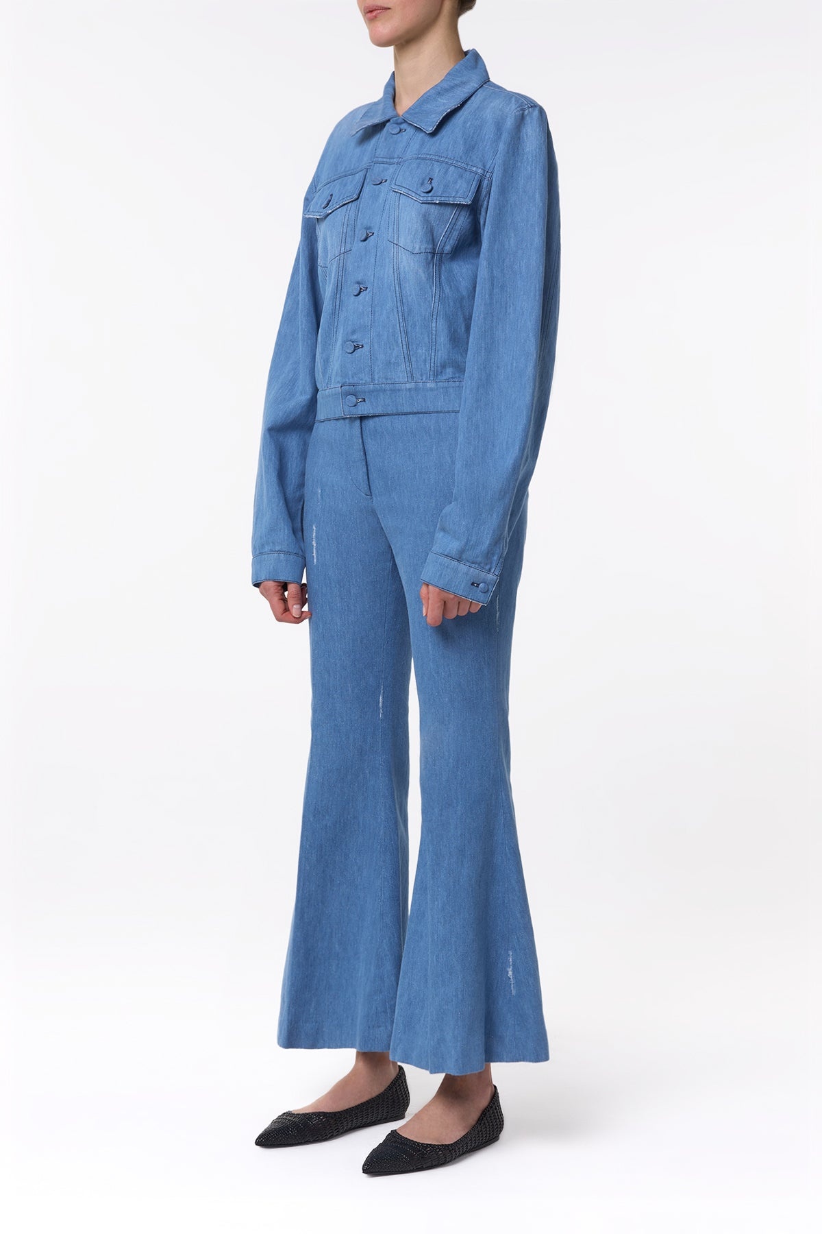 Roland Jacket in Light Blue Recycled Cotton Linen Denim - 4
