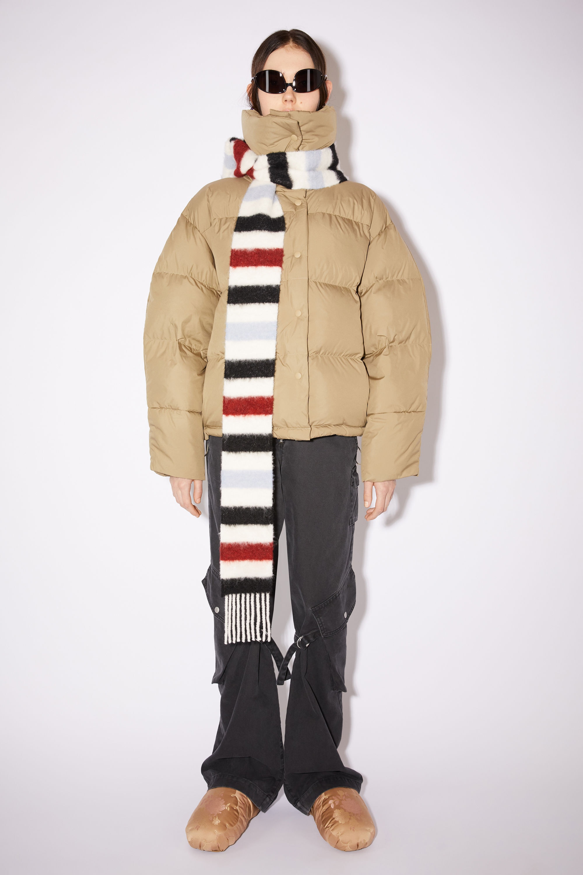 Wool-blend stripe long slim scarf - White/red/black - 2
