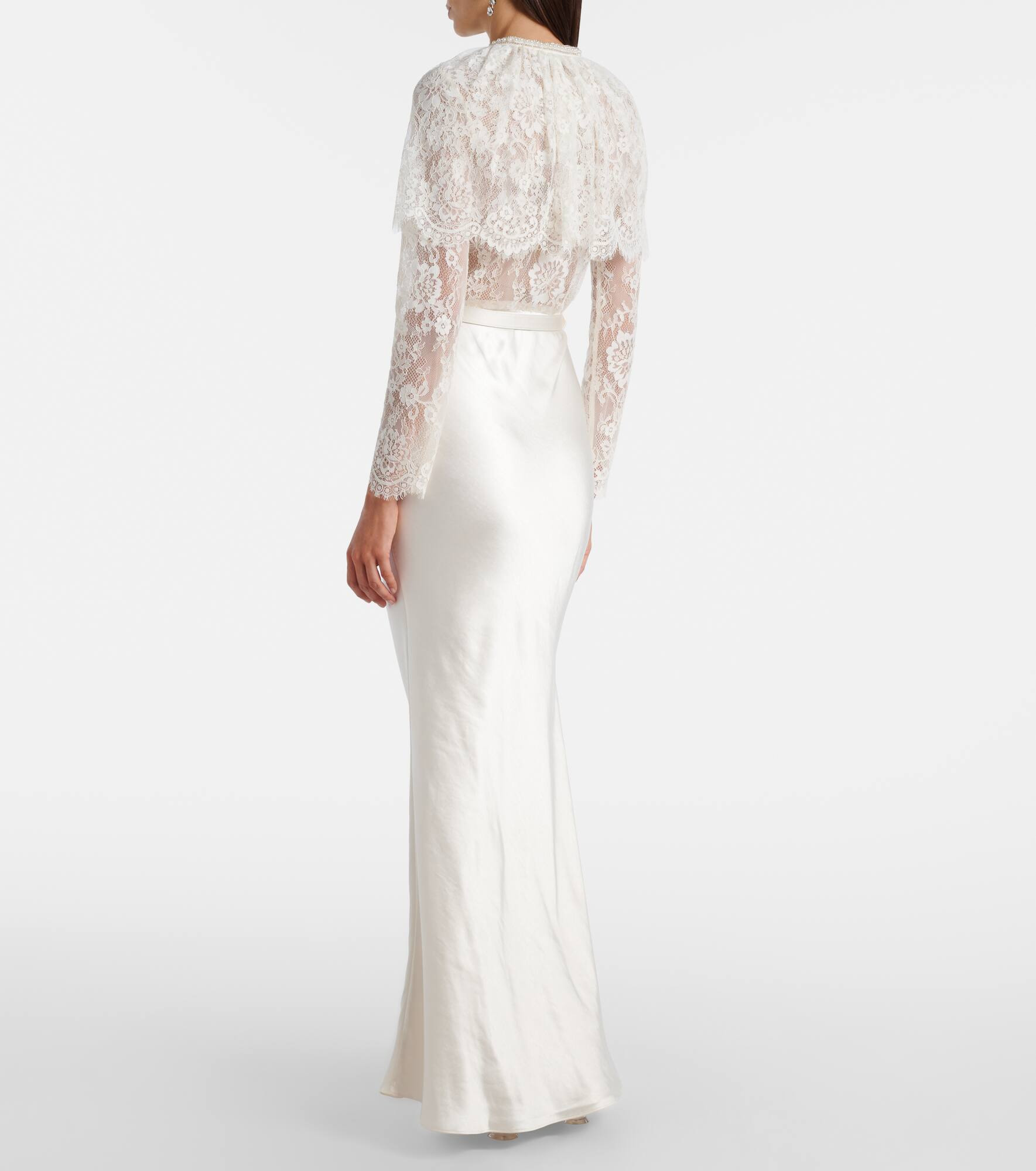 Caped lace and satin maxi dress - 3