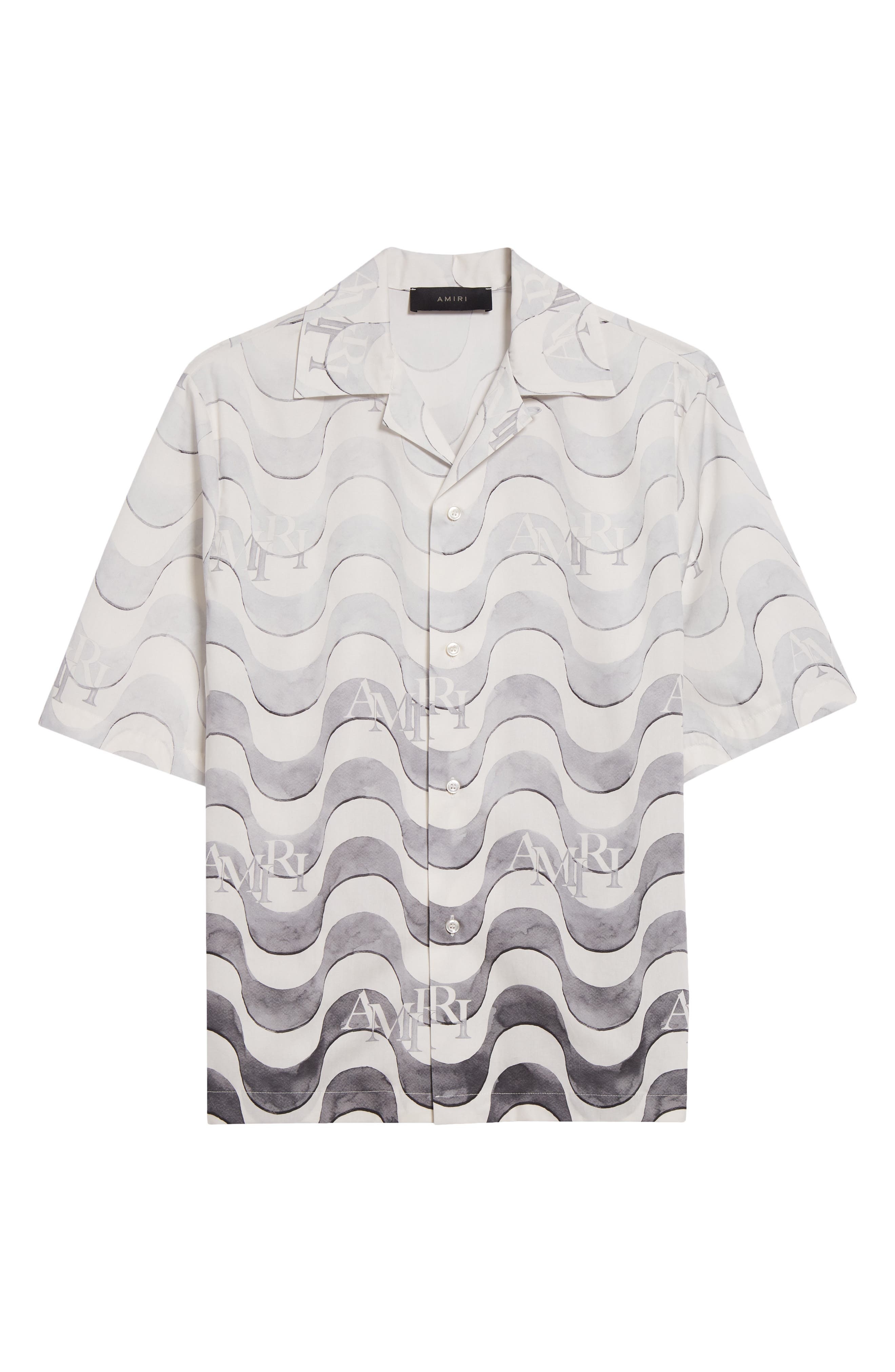 AMIRI Staggered Logo Wave Cotton Camp Shirt in Grey at Nordstrom - 6