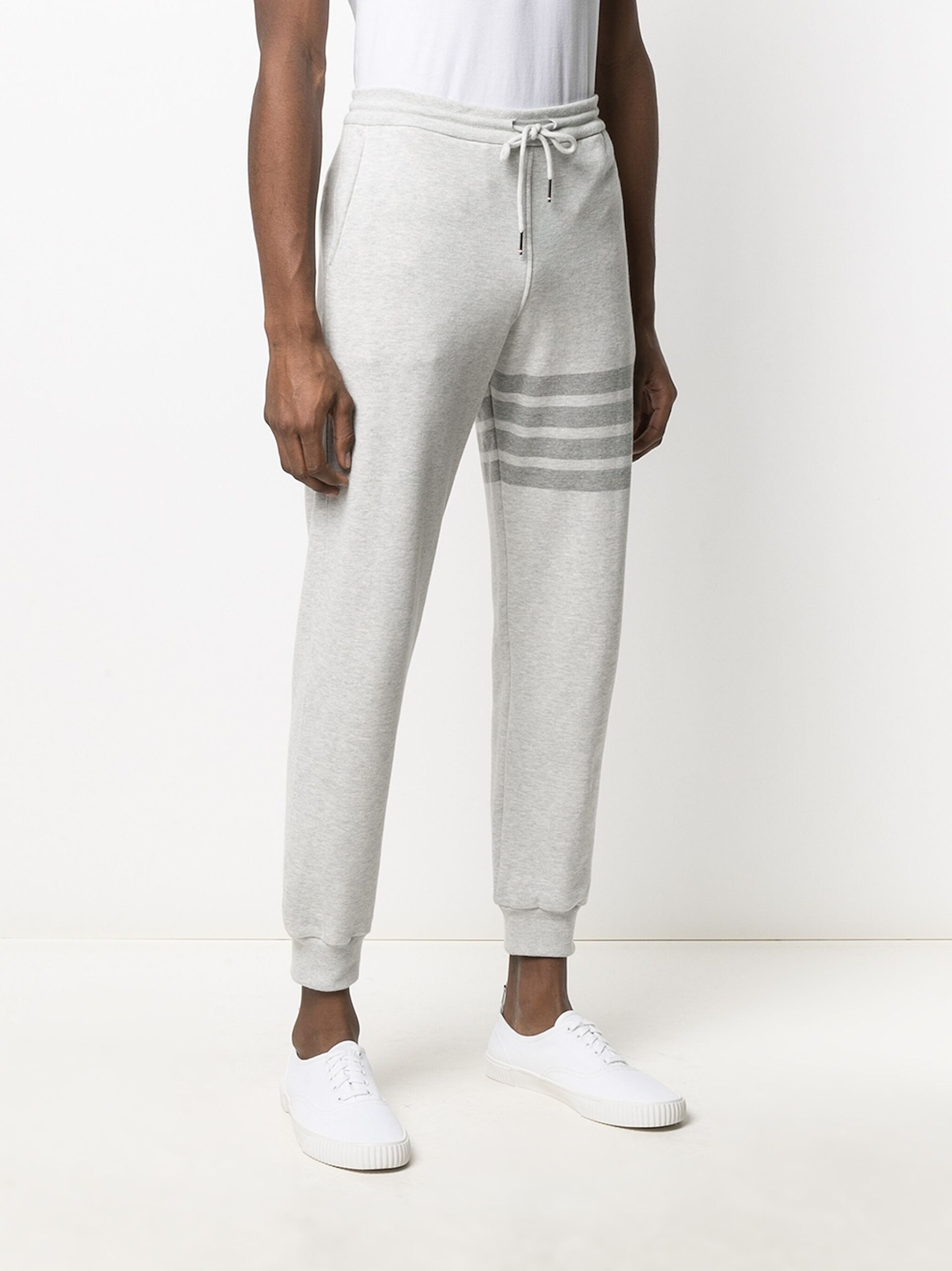 Grey 4-Bar stripe Cotton Track Pants - 3