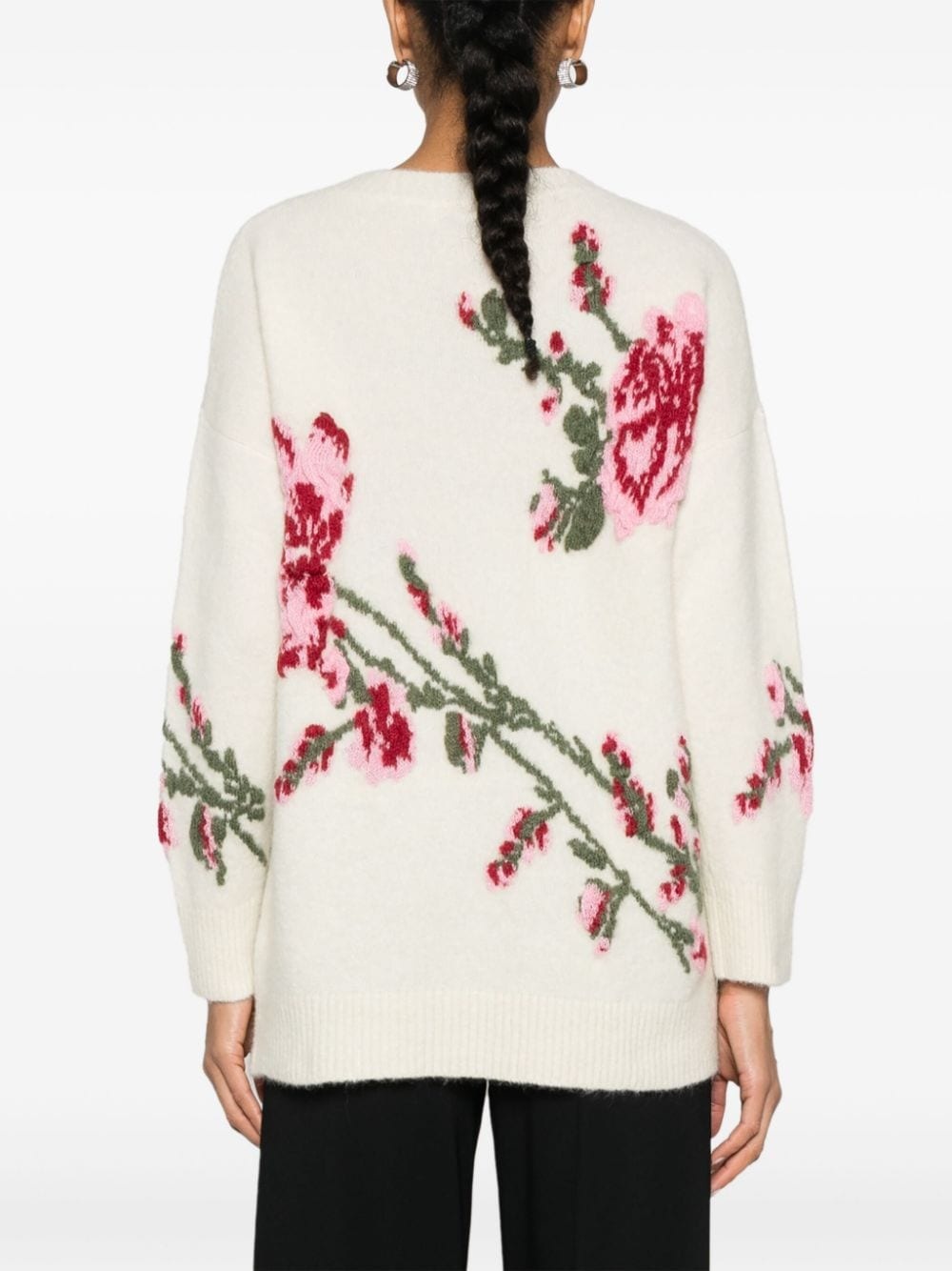 jacquard rose sweater - 4