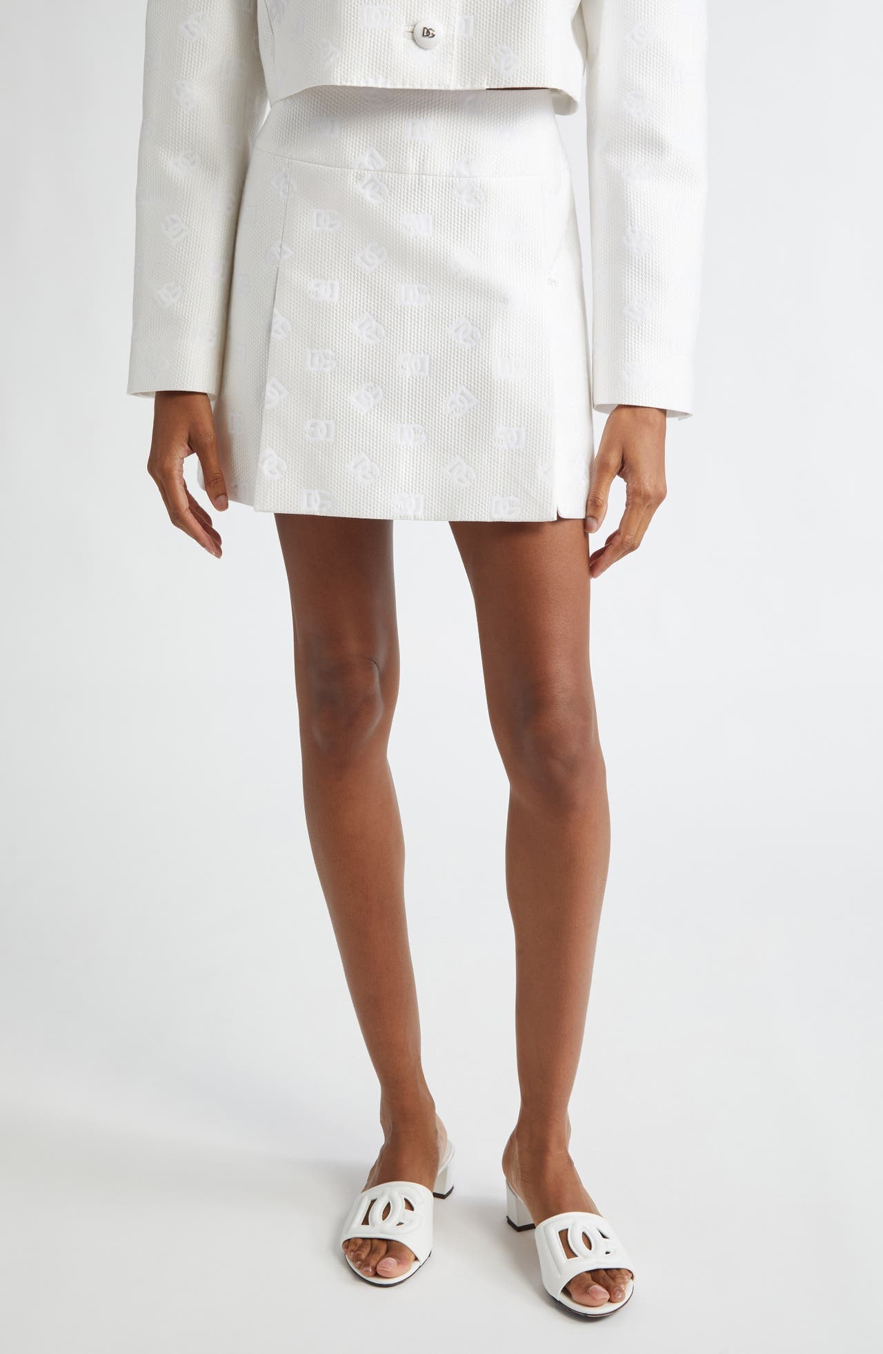 Dolce&Gabbana Monogram Jacquard A-Line Miniskirt in White at Nordstrom - 1