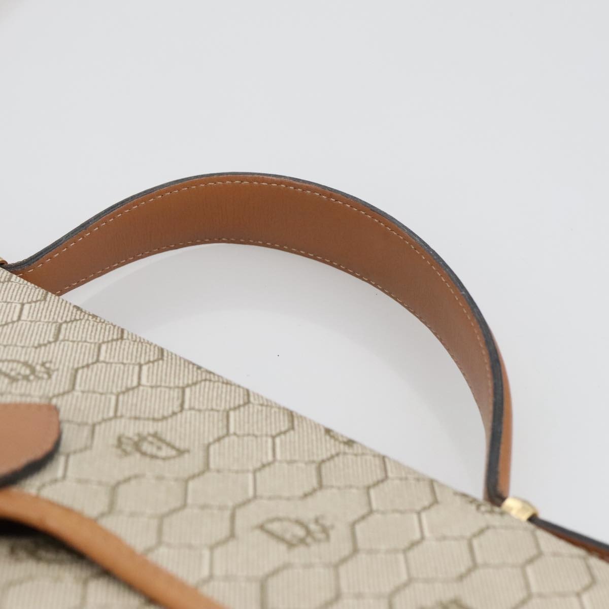 DIOR Honeycomb Canvas Hand Bag Leather Beige Gold - 8